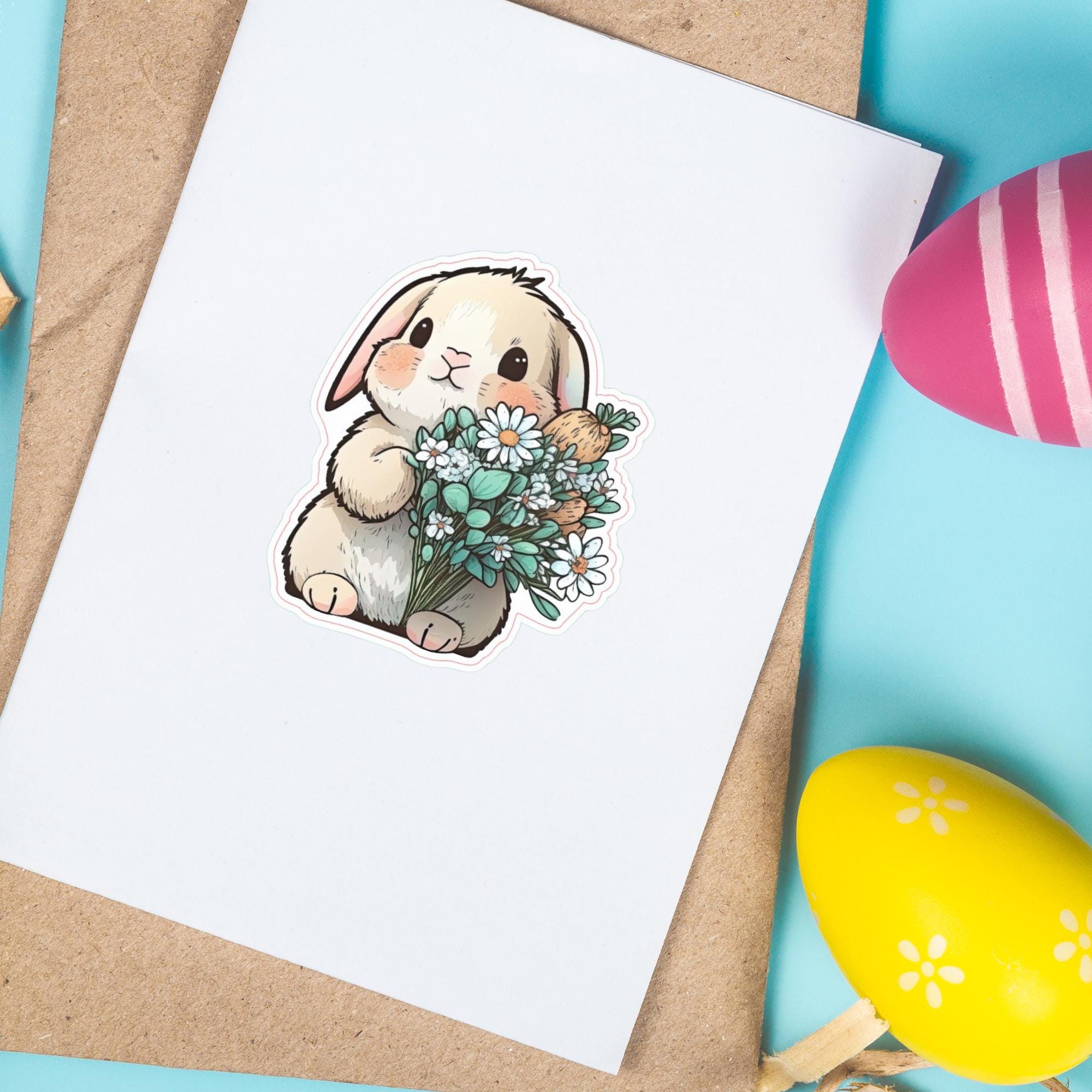 Aufkleber Ostern großer 8 cm Sticker niedliches Häschen Deko Hase Geschenkaufkleber Osterhase - zur Auswahl in Weiß oder Transparent  #SEG8