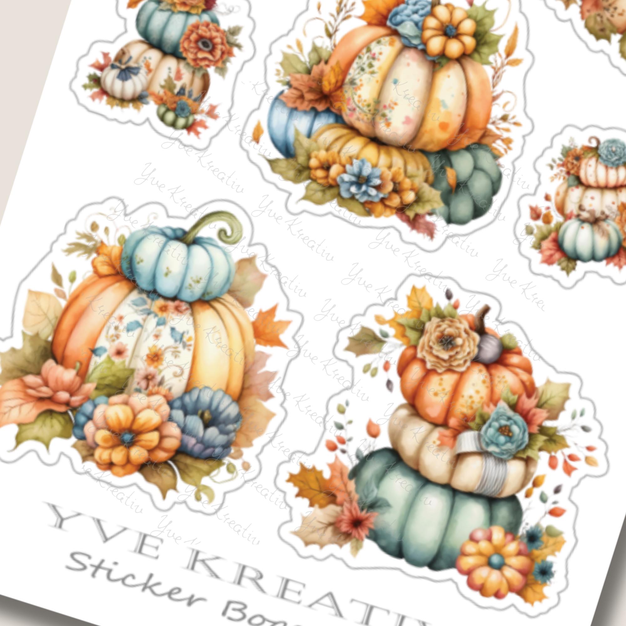 Kürbis Aufkleber Halloween Sticker Herbst Dekoration bunte Kürbisse Stickerbogen zur Auswahl in Weiß - Transparent - Matt - Glanz #SBA6