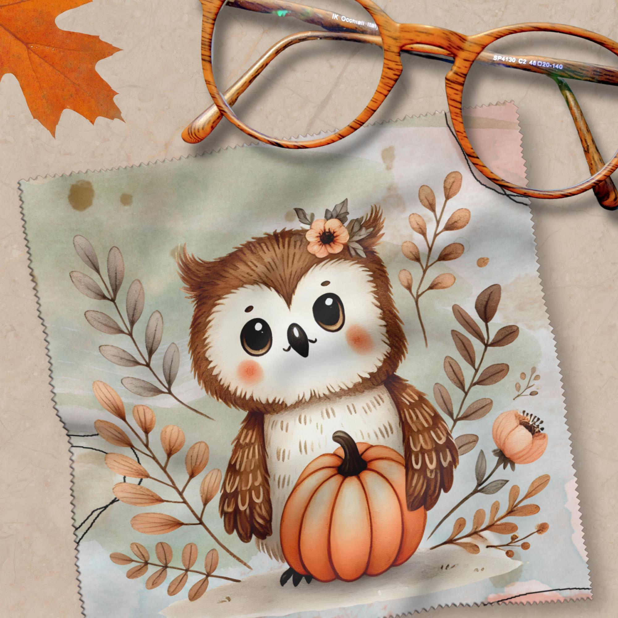 Brillenputztuch Herbst Eule bedrucktes Mikrofasertuch für Sonnenbrille Displays Handy Uhu Geschenk Halloween Mitbringsel #TI167