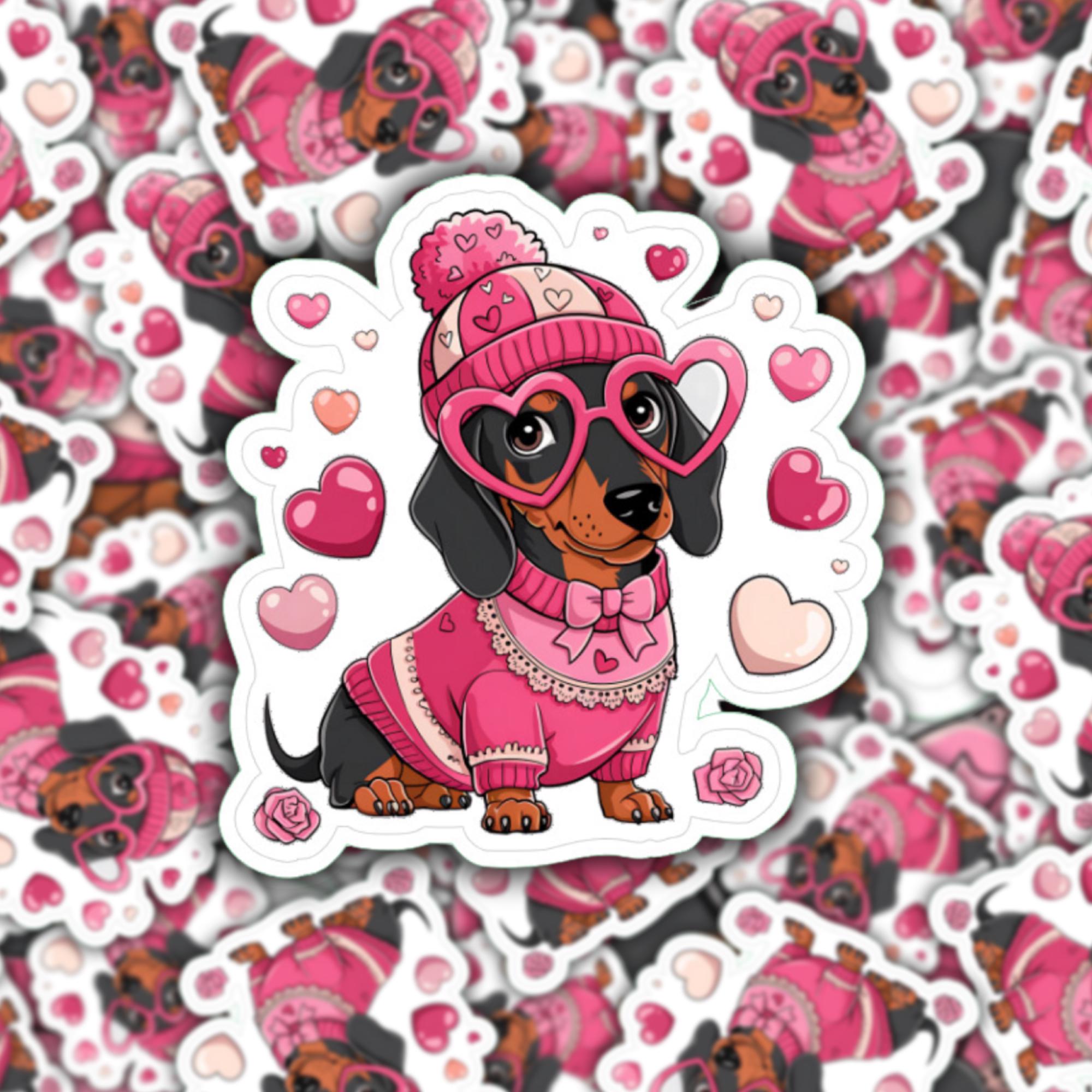 Großer Aufkleber, Love Dackel Sticker, großer Koffer Sticker, Kofferaufkleber  -  zur Auswahl in Weiß oder Transparent  #SEG8