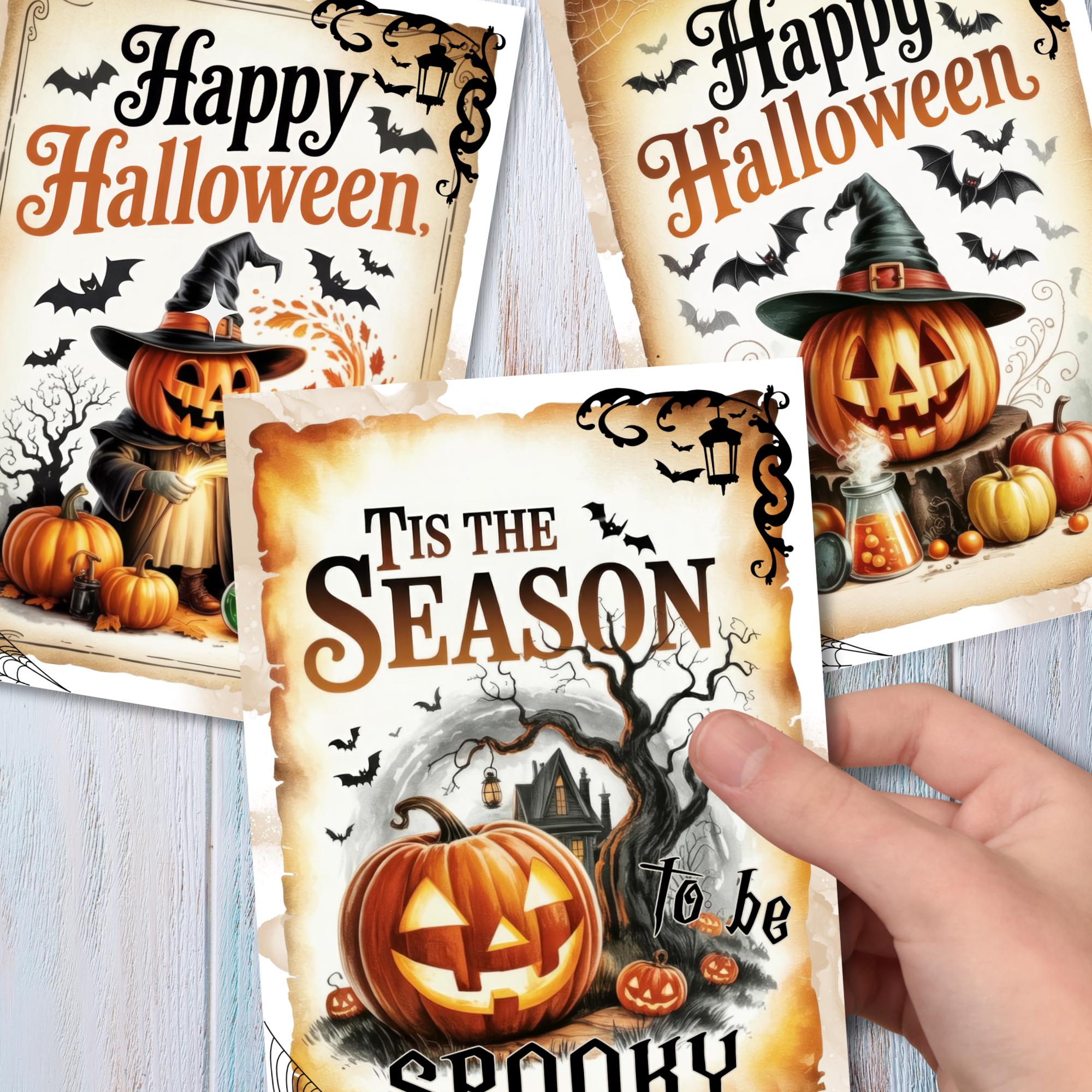 Postkarte Halloween Glückwunschkarte Herbst Grußkarte Geschenkkarte Karte zu Halloween Leinenstruktur Karte A6 #PH1abc
