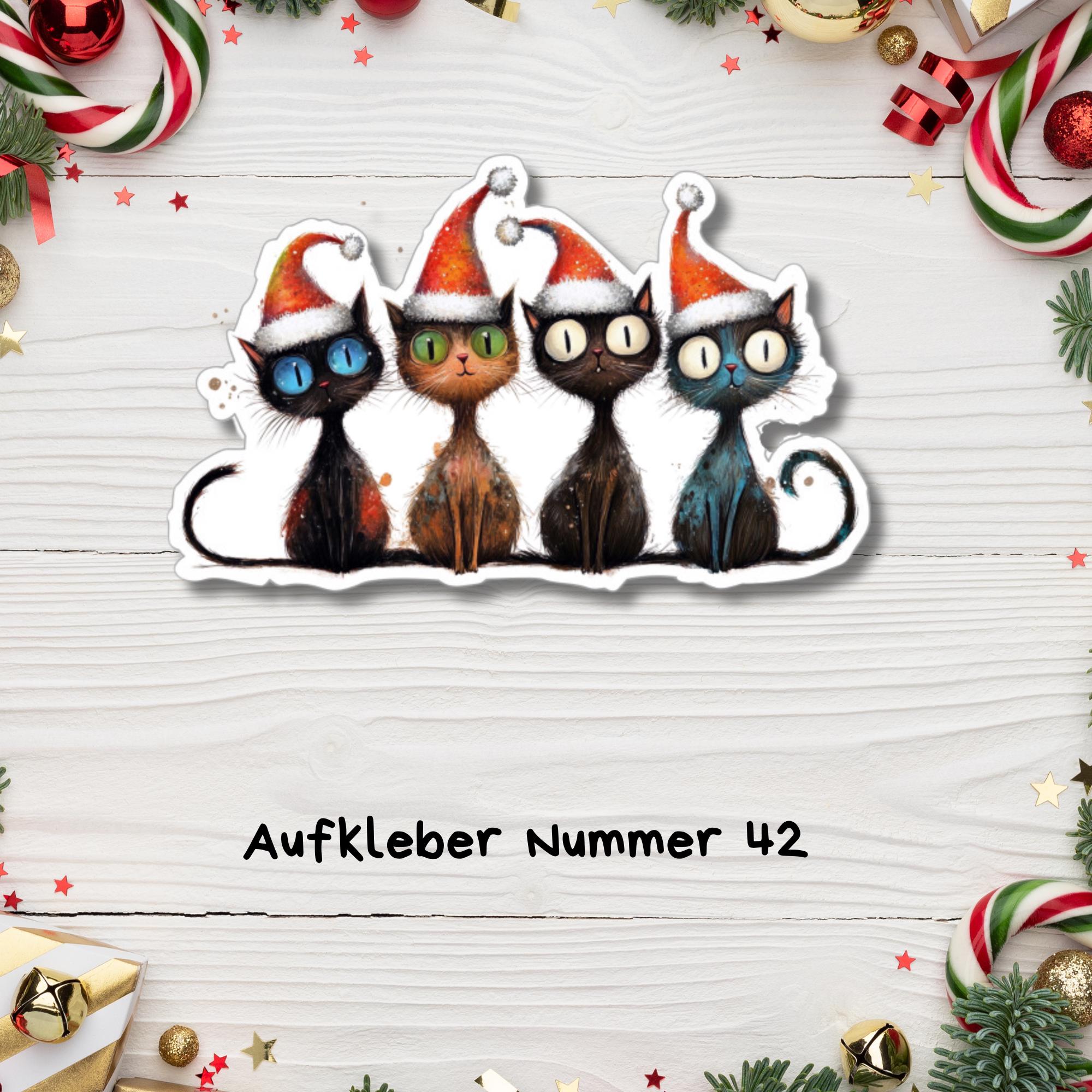 Aufkleber, große Sticker zu Weihnachten und Advent Katzen - 3 Aufkleber zur Auswahl in Weiß oder Transparent #SEG8 Aufkleber, große Sticker zu Weihnachten und Advent Katzen - 3 Aufkleber zur Auswahl in Weiß oder Transparent #SEG8