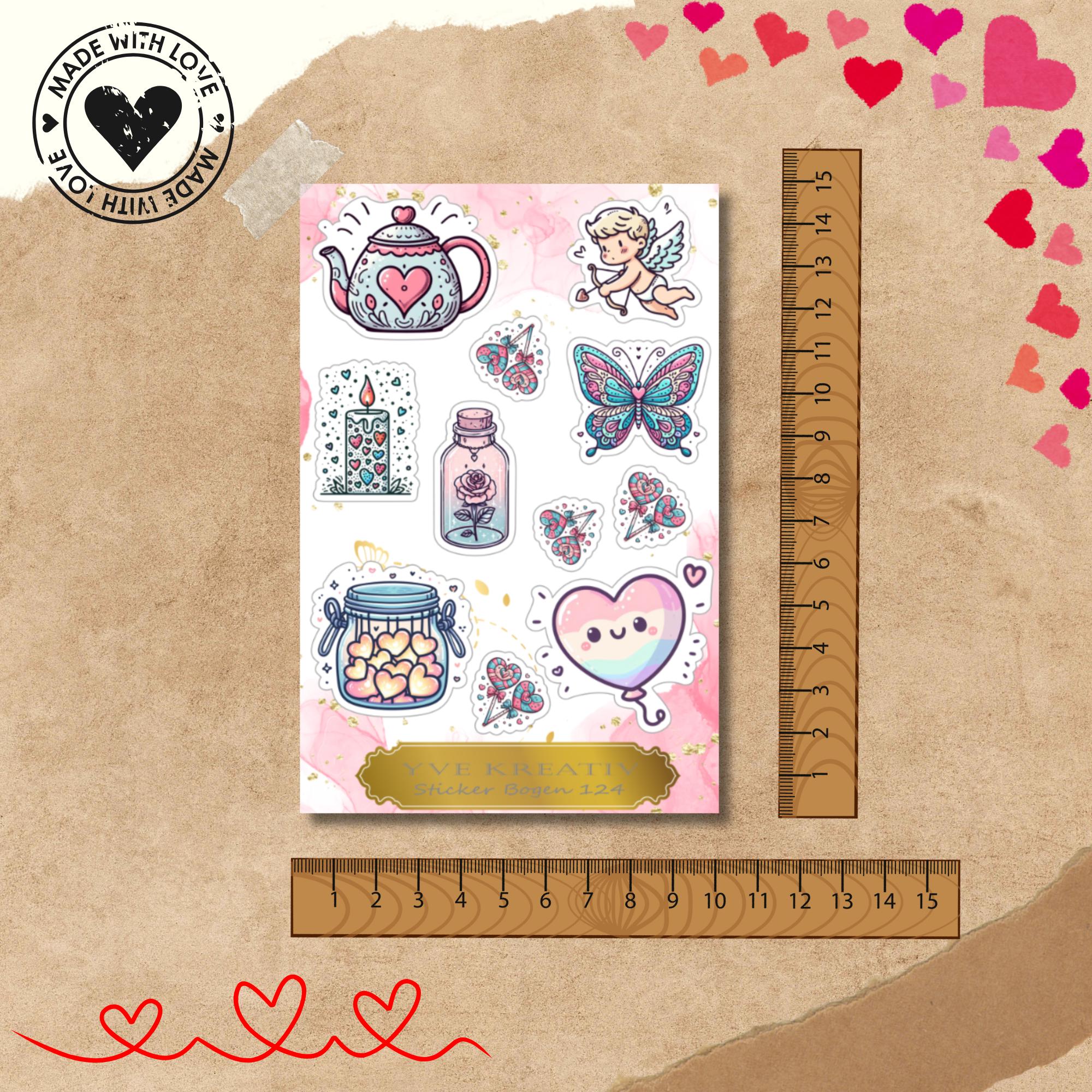 Aufkleber Bogen " Love Valentinstag" | Sticker Set - Aufkleber 2 Stickerbogen zur Auswahl in Weiß - Transparent - Matt - Glanz  #SBA6