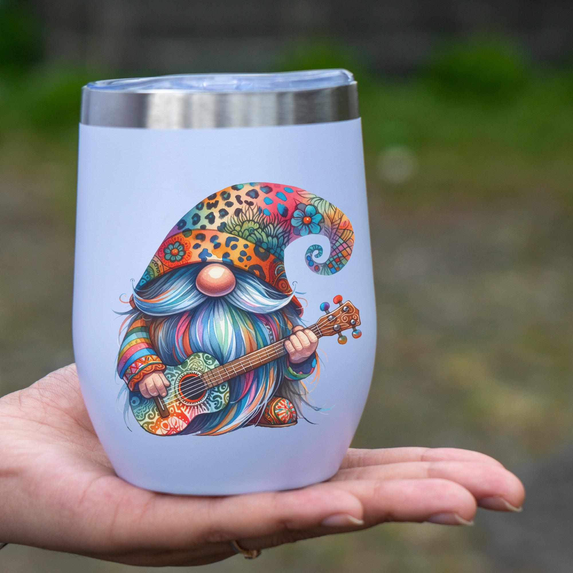 Kofferaufkleber, Geschenkaufkleber, Aufkleber Regenbogen Wichtel mit Gitarre, großer Sticker I zur Auswahl in Weiß oder Transparent  #SEG8