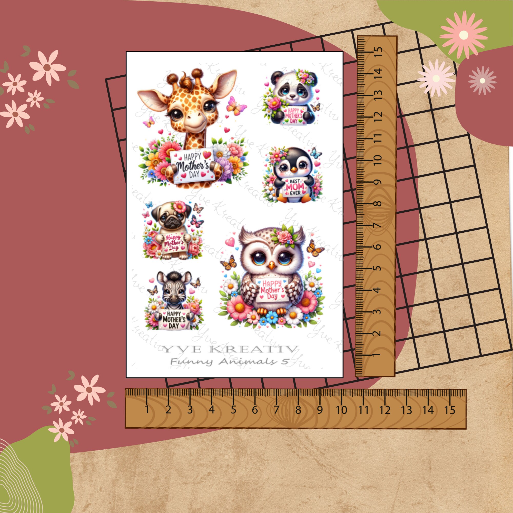 Sticker Aufkleber "Niedliche Tiere zum Muttertag" | Sticker Set - 3 Stickerbogen zur Auswahl in Weiß - Transparent - Matt - Glanz #SBA6