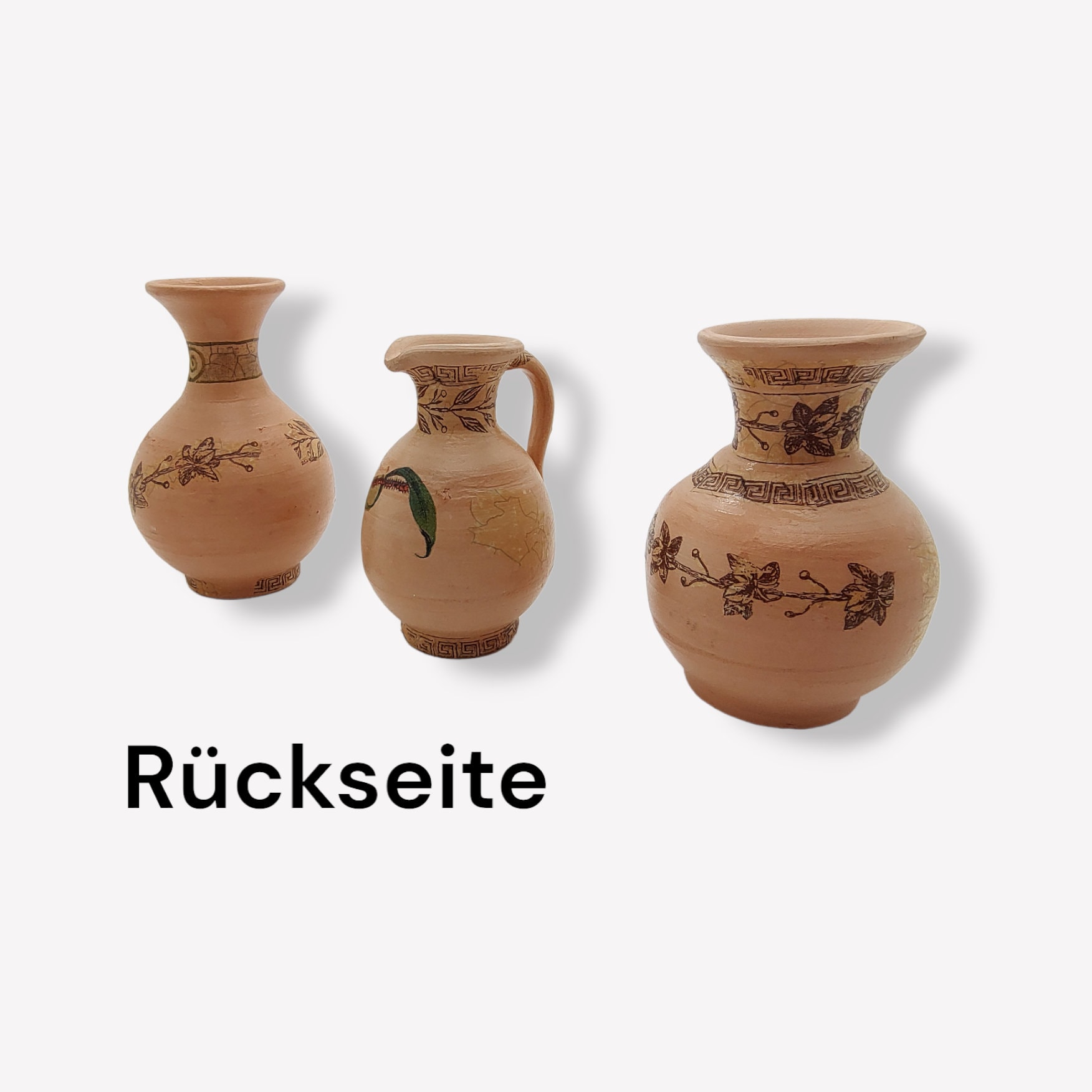 Kleine Ton -Vase verziert mit Serviettentechnik