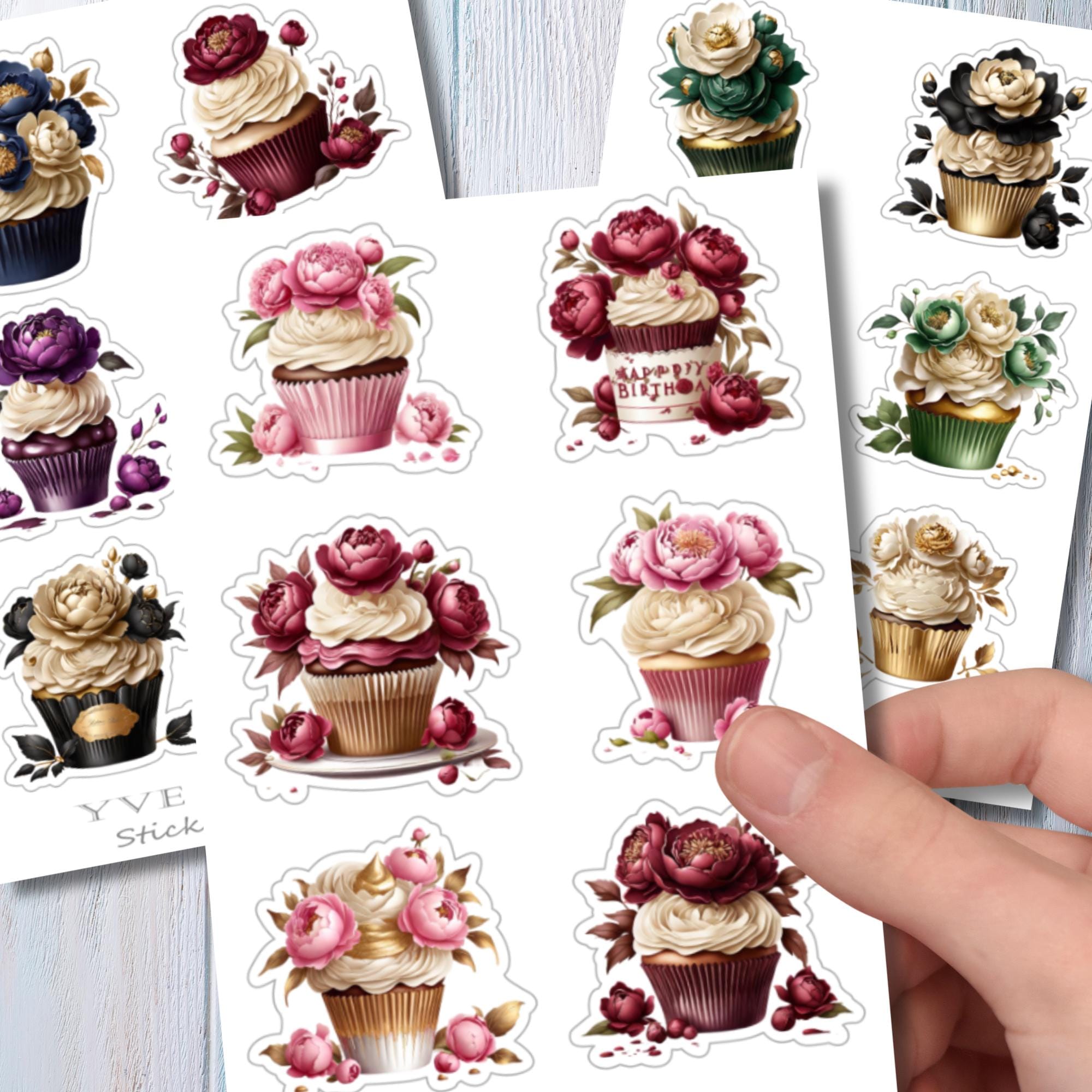 Aufkleber Cupcake Sommer Sticker Bogen Blüten Muffin Stickerbogen 3 Bögen zur Auswahl in Weiß - Transparent - Matt - Glanz #SBA6