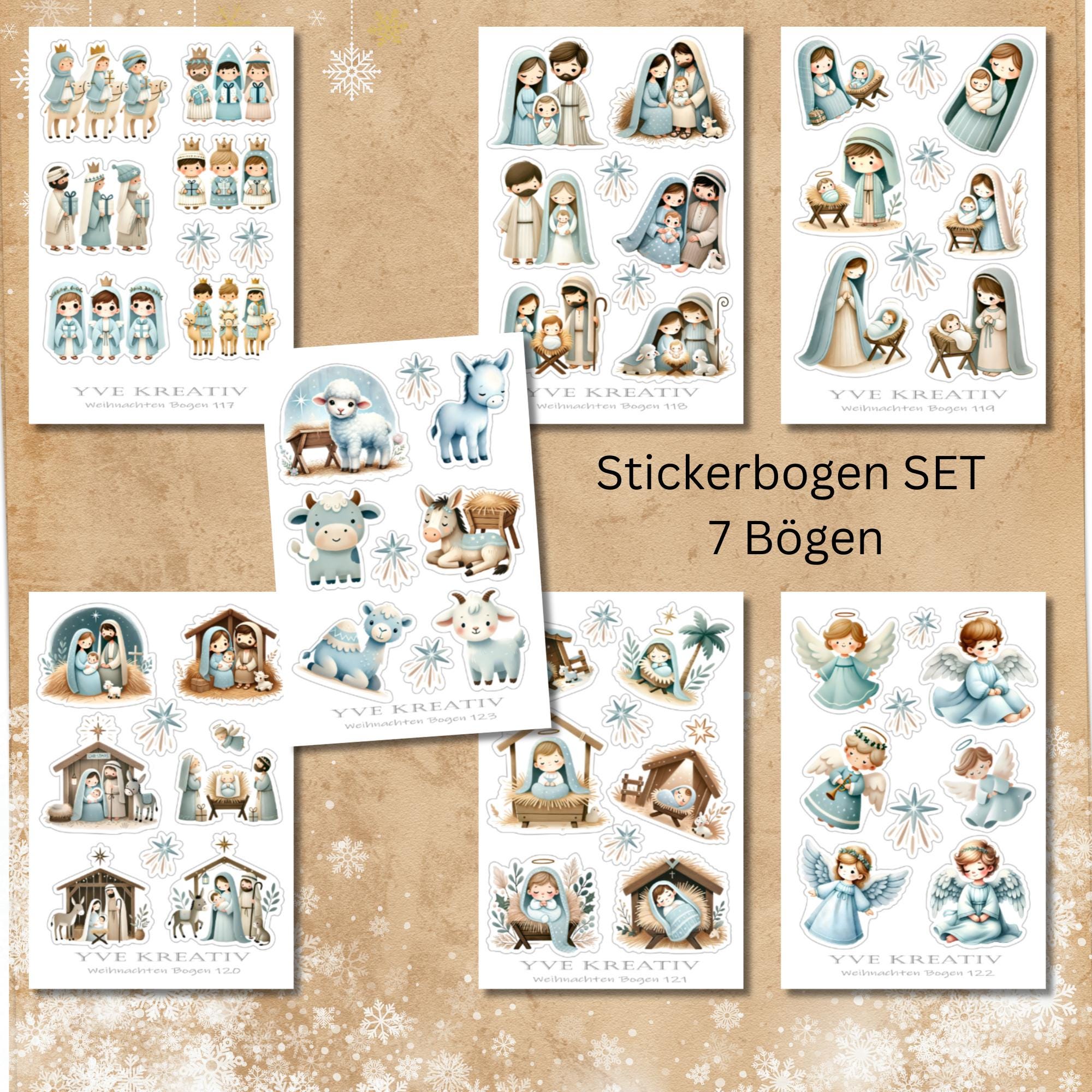 Aufkleber Sticker Bogen "Weihnachten Krippe Figuren" | Sticker Set - 7 Stickerbogen zur Auswahl in Weiß - Transparent - Matt - Glanz #SBA6 Aufkleber Sticker Bogen "Weihnachten Krippe Figuren" | Sticker Set - 7 Stickerbogen zur Auswahl in Weiß - Transparent - Matt - Glanz #SBA6