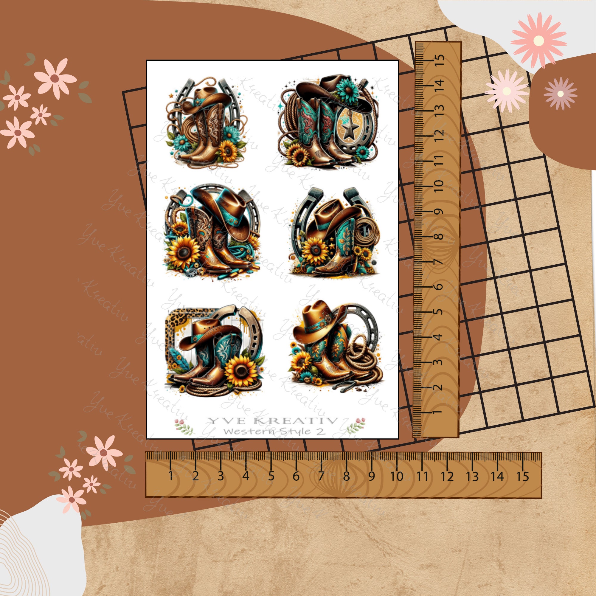 Sticker Bogen "Western Boots Stiefel" | Sticker Set - Aufkleber 3 Stickerbogen zur Auswahl in Weiß - Transparent - Matt - Glanz #SBA6