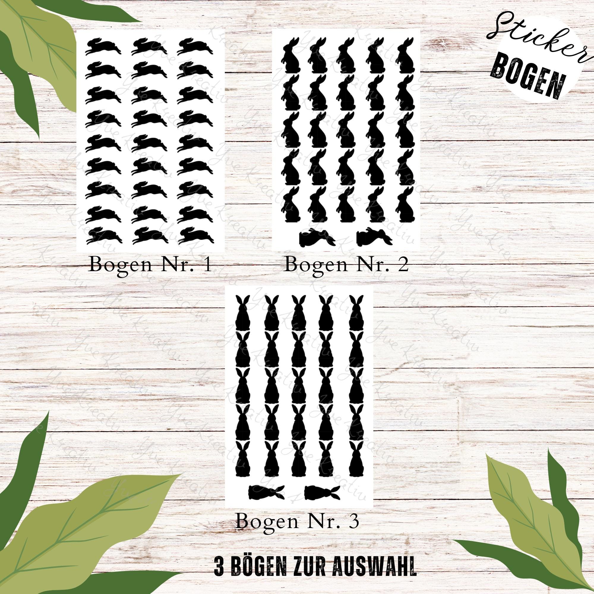 Sticker Bogen Aufkleber - Hase Häschen | 27 Vinyl Sticker pro Bogen - Journal Sticker - 3 Stickerbogen zur Auswahl I Farbe wählbar  #SVEY