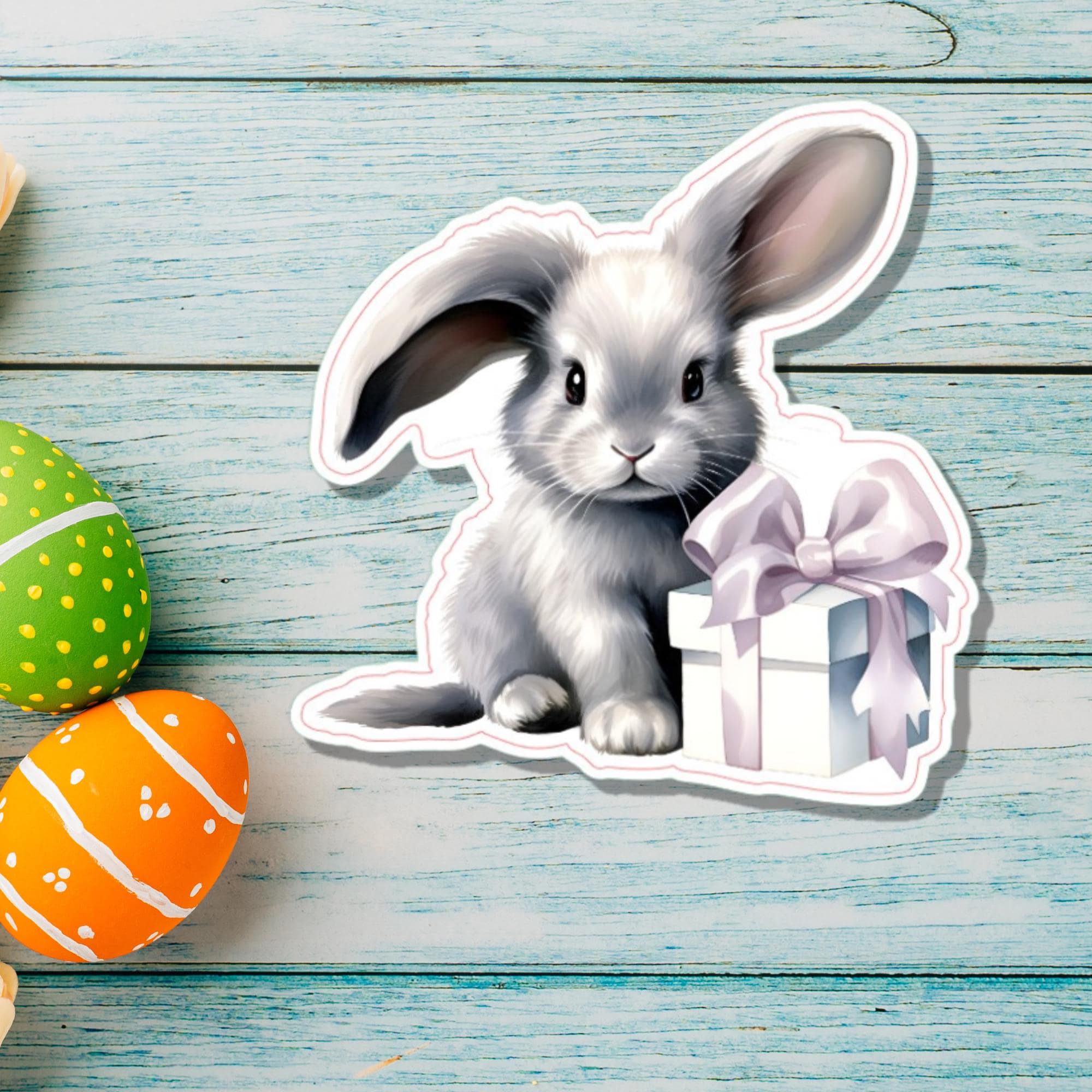 Aufkleber Ostern großer 8 cm Sticker niedliches Häschen Deko Hase Geschenkaufkleber Osterhase - zur Auswahl in Weiß oder Transparent  #SEG8