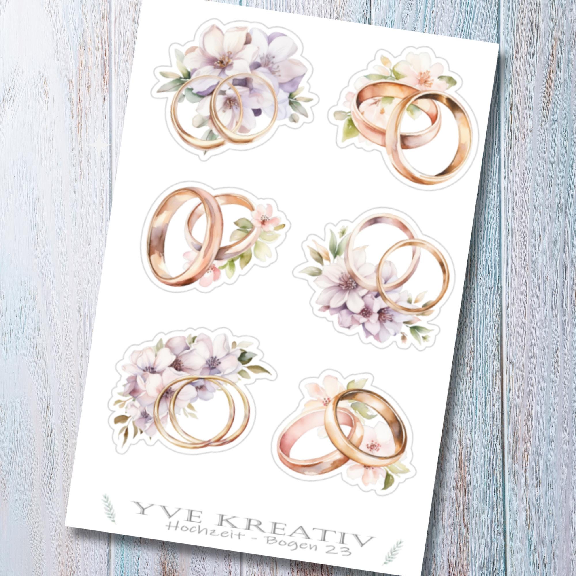 Aufkleber Hochzeit Sticker Bogen Eheringe Stickerbogen Ringe zur Auswahl in Weiß - Transparent - Matt - Glanz  #SBA6