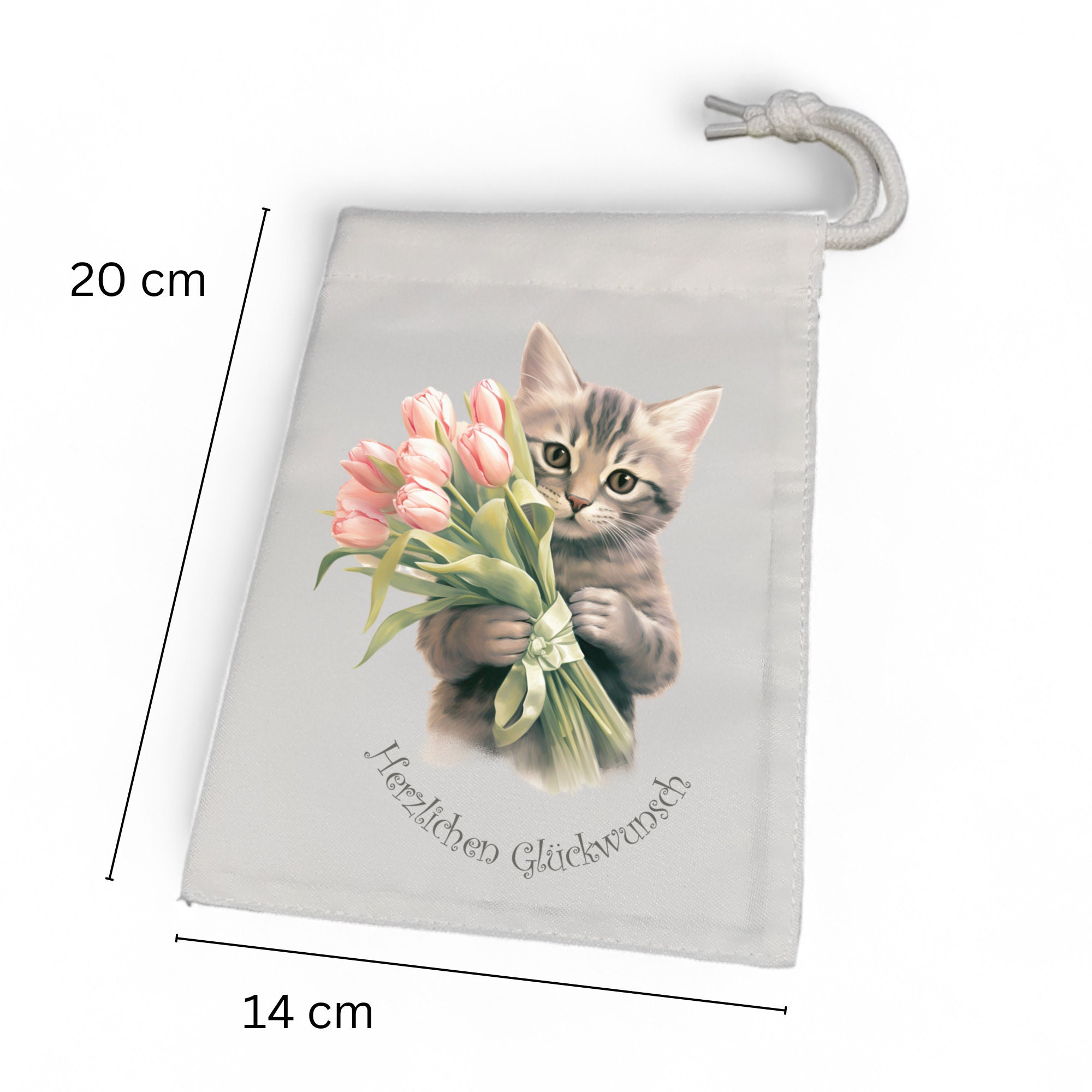 Geschenksäckchen beidseitig bedruckt, Tulpen Katze, Geschenkbeutel, Stofftasche, Stoffbeutel, Verpackung, Geschenkverpackung  #GSSUB