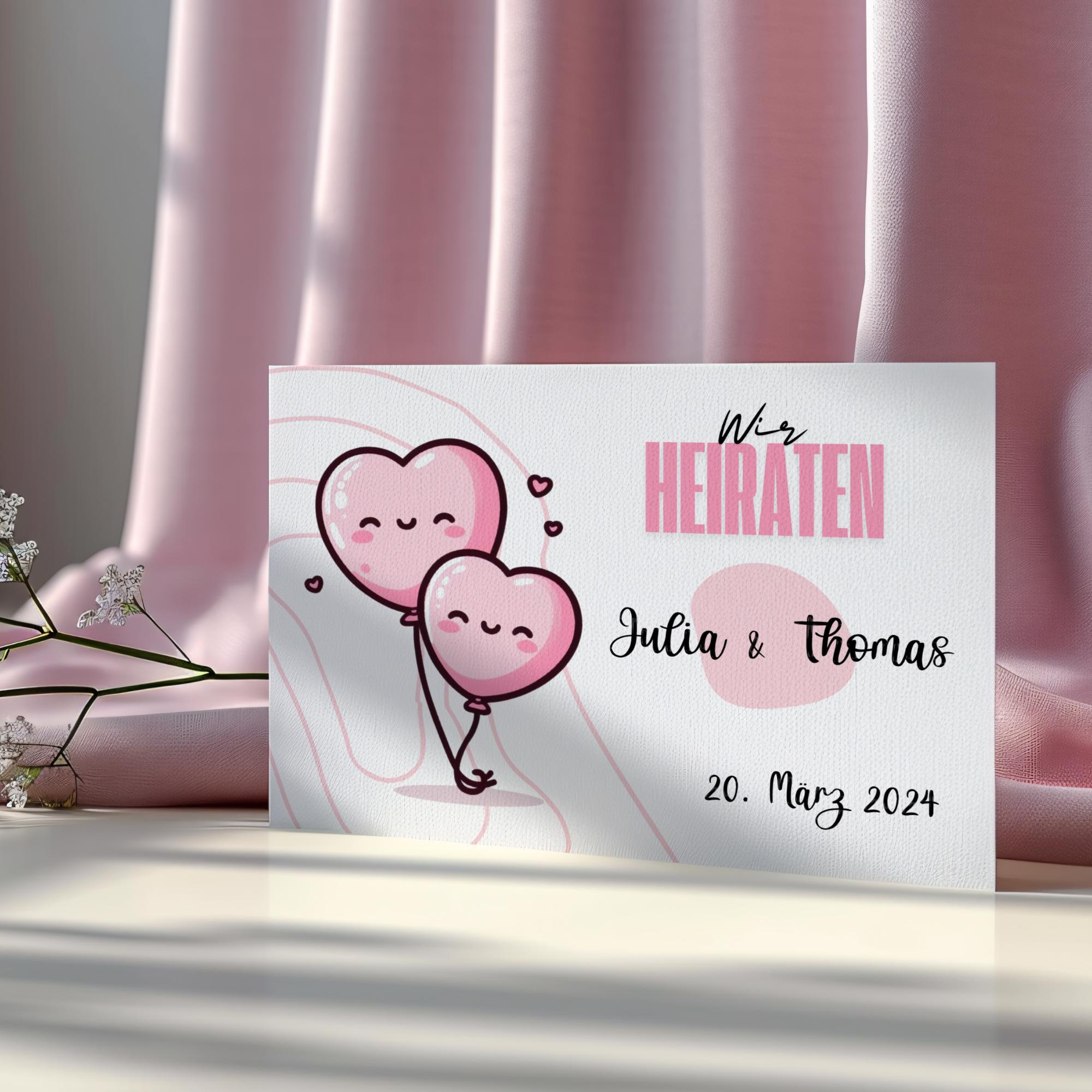 Postkarte personalisierbar - "wir heiraten", Ankündigung zur Hochzeit, Verlobungskarte, Geschenkkarte  #PLS