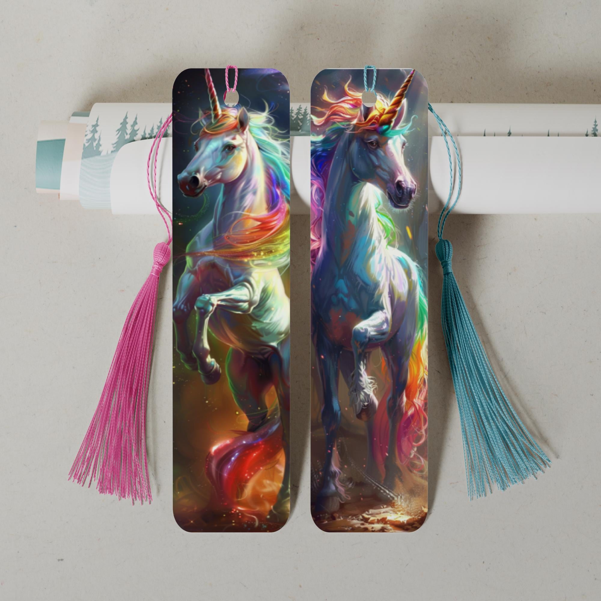 Lesezeichen aus Aluminium Geschenk zum Geburtstag "Einhorn Fantasy" Bücher Bookmark - 2 Motive zur Auswahl  #LEALU