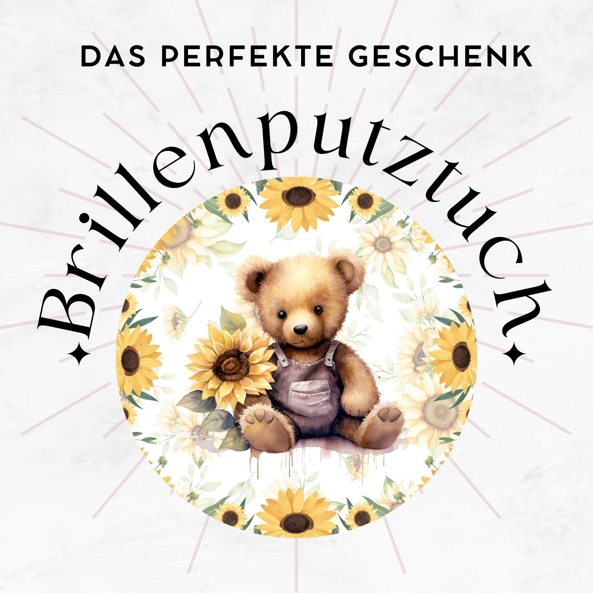 Brillenputztuch Teddy Bär Geschenk Freundin Mitbringsel Sonnenblume bedrucktes Mikrofasertuch für Sonnenbrille Brillentuch #TI151