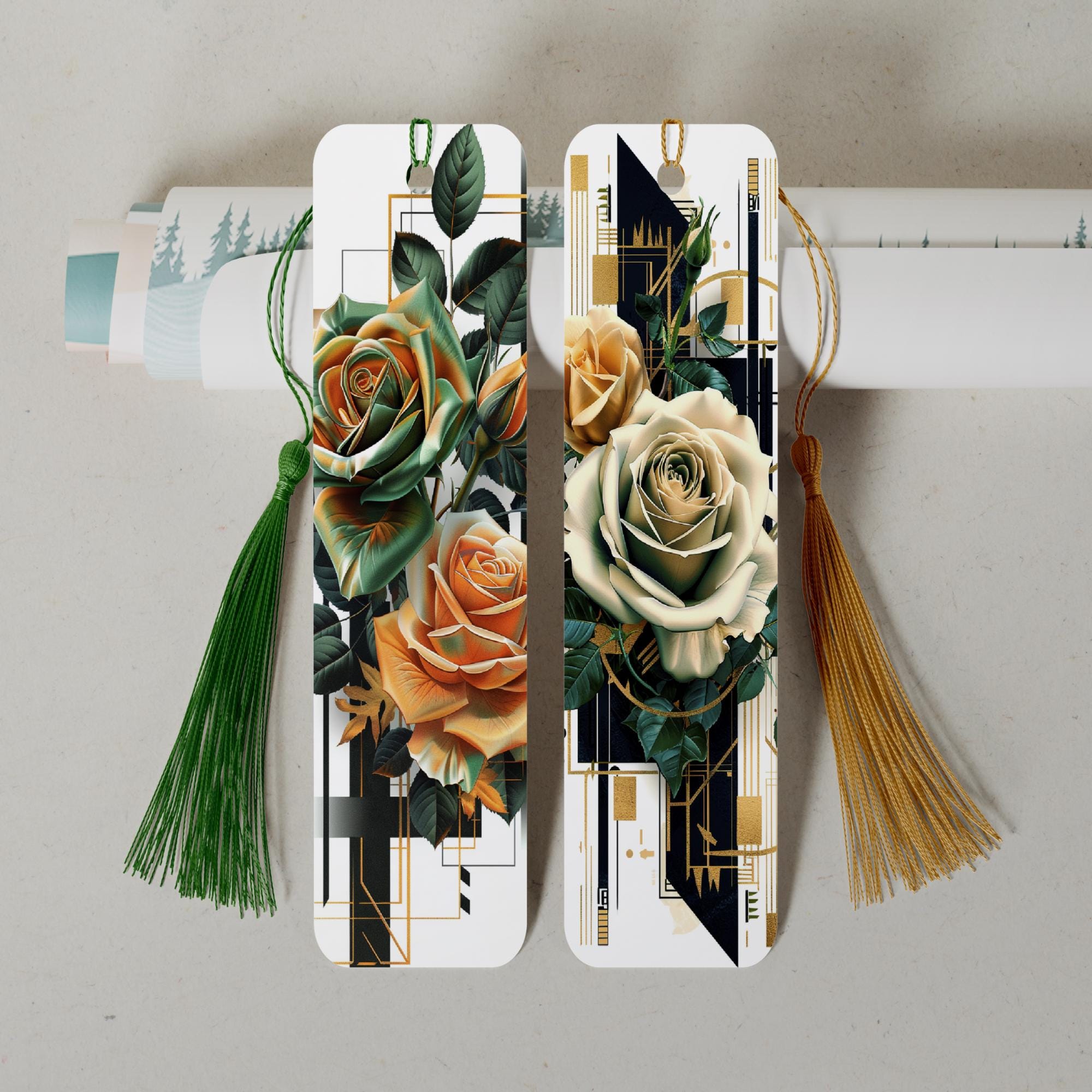Lesezeichen aus Aluminium Geschenk zum Geburtstag Buchgeschenk "Motiv Rosen" Bookmark - 2 Motive zur Auswahl  #LEALU