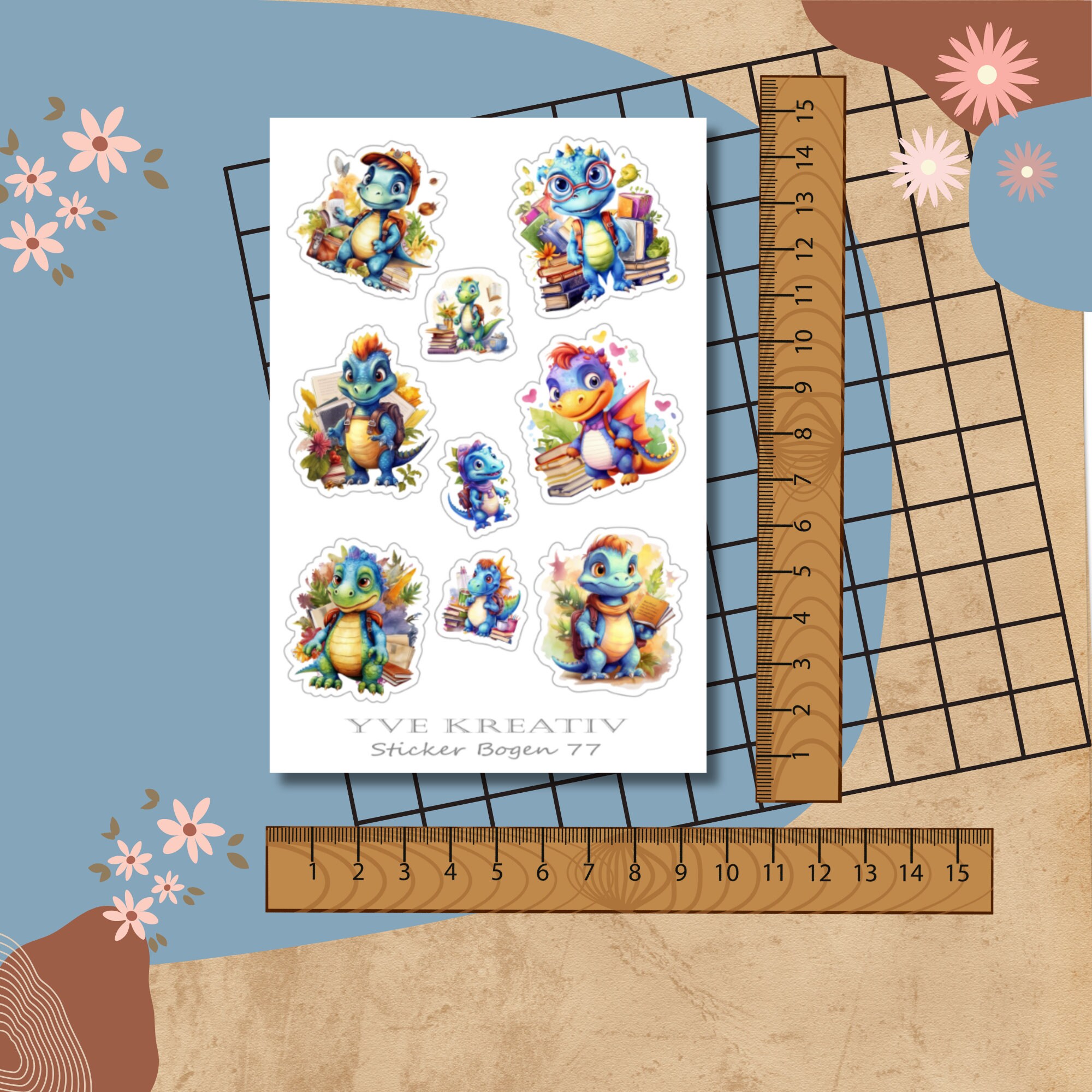 Sticker Bogen, Aufkleber - Schule, Einschulung, Dinos, Dinosaurier | Set - 3 Stickerbogen zur Auswahl in Weiß - Transparent #SBA6