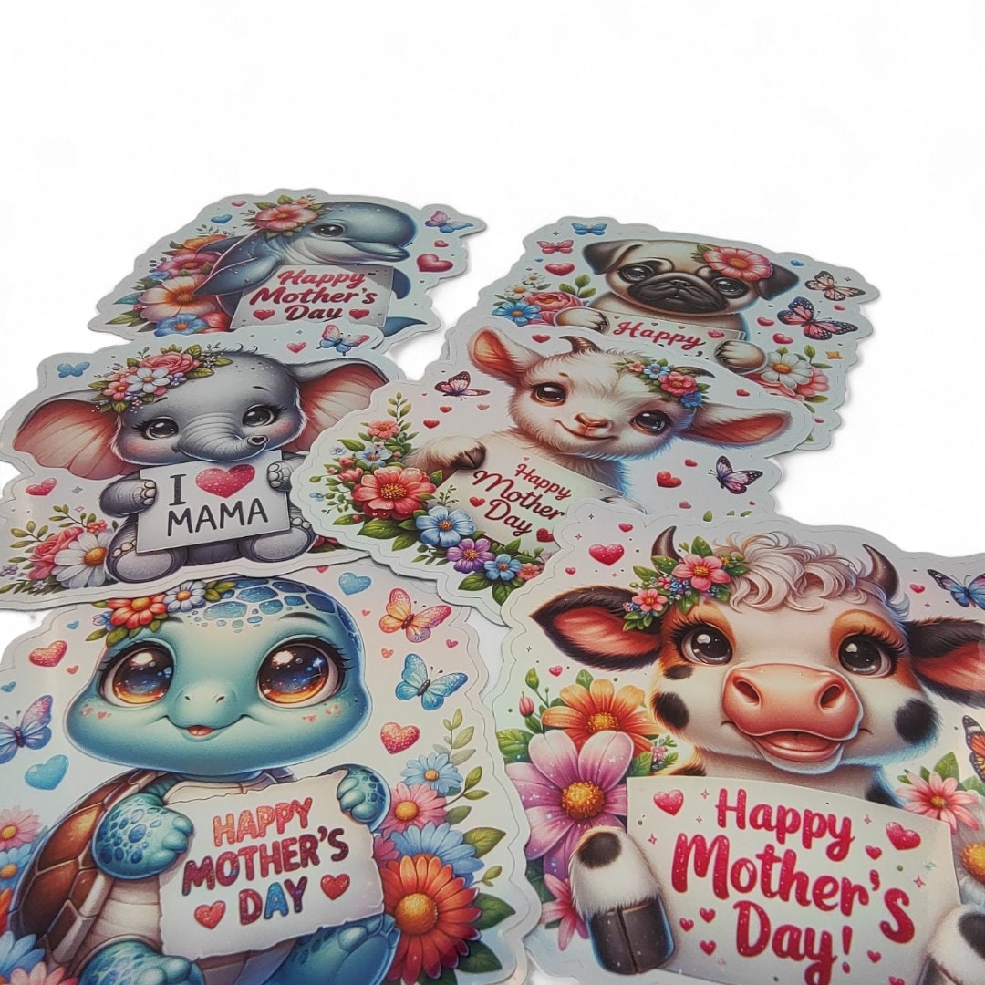 Holographischer Sticker "Niedliche Tiere zum Muttertag" | Sticker Set - Aufkleber 14 Sticker zur Auswahl I wasserfest