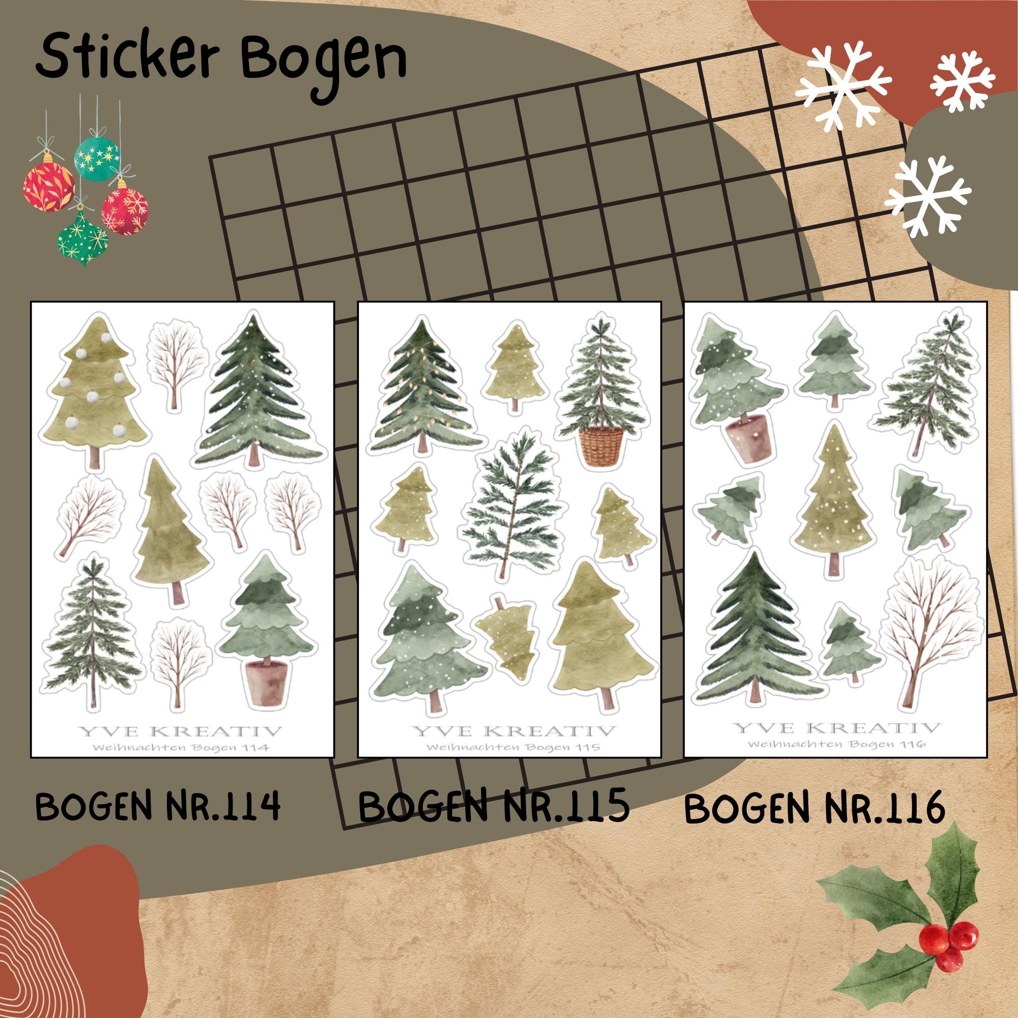 Aufkleber Sticker Bogen "Tannenbäume Wald" | Sticker Set - 3 Stickerbogen zur Auswahl in Weiß - Transparent - Matt - Glanz  #SBA6