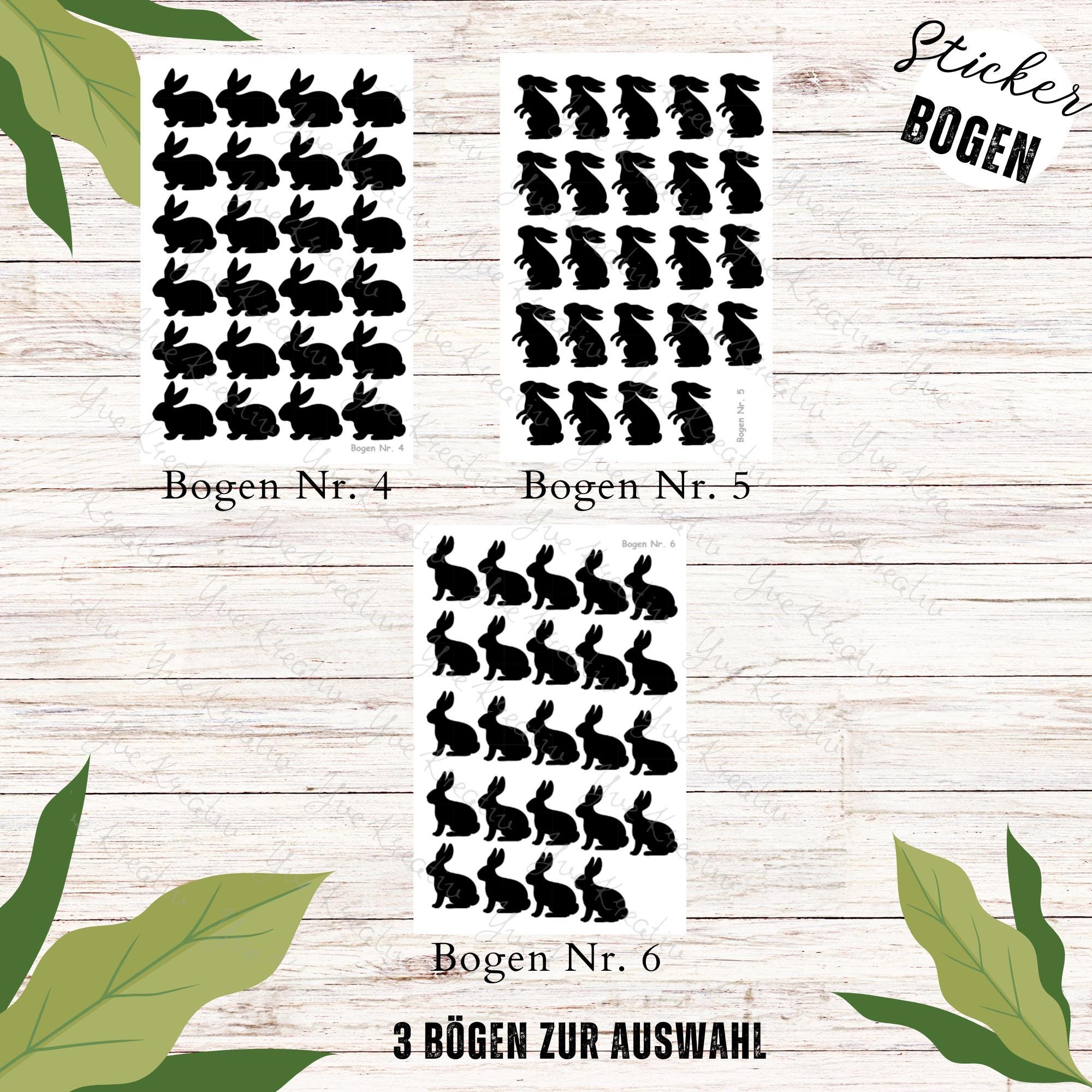 Sticker Bogen Aufkleber - Hase Häschen | 24 Vinyl Sticker pro Bogen - Journal Sticker - 3 Stickerbogen zur Auswahl I Farbe wählbar  #SVEY