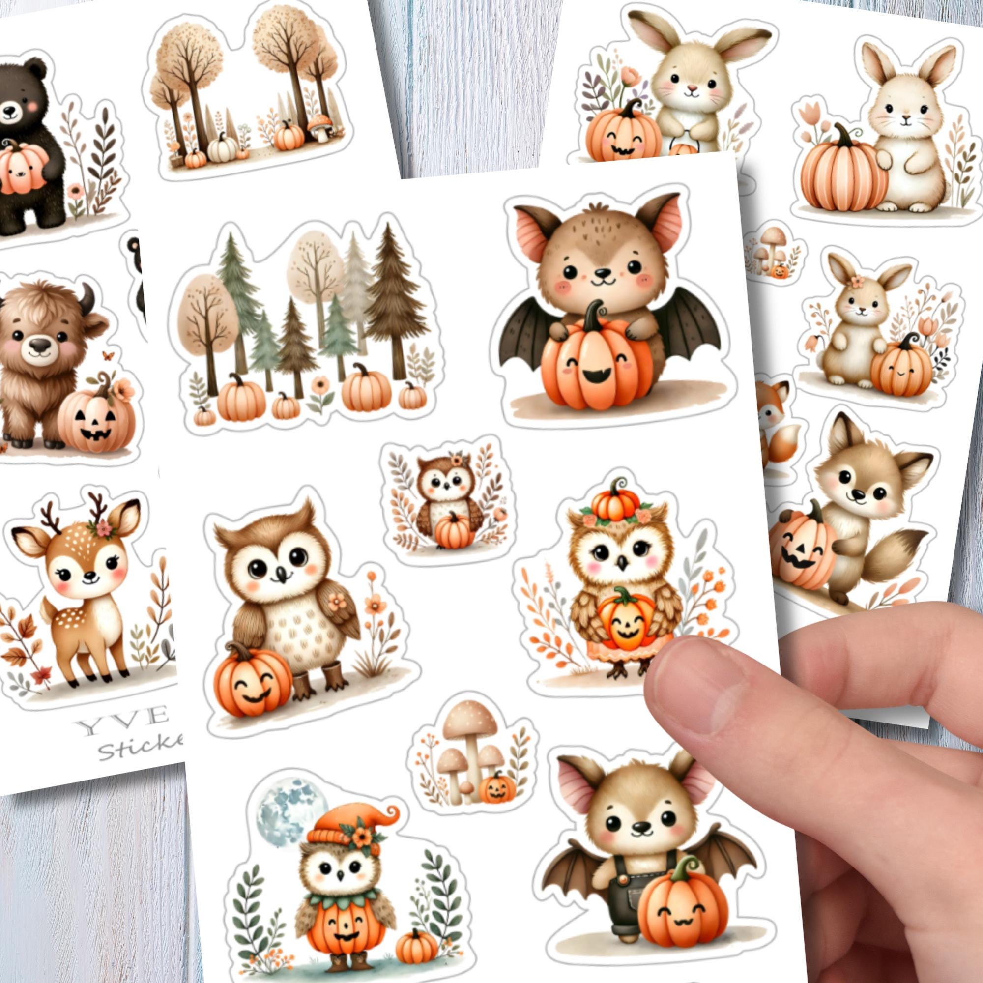 Aufkleber Waldtiere Stickerbogen Herbst Halloween Sticker Set - 3 Bögen zur Auswahl in Weiß - Transparent - Matt - Glanz  #SBA6