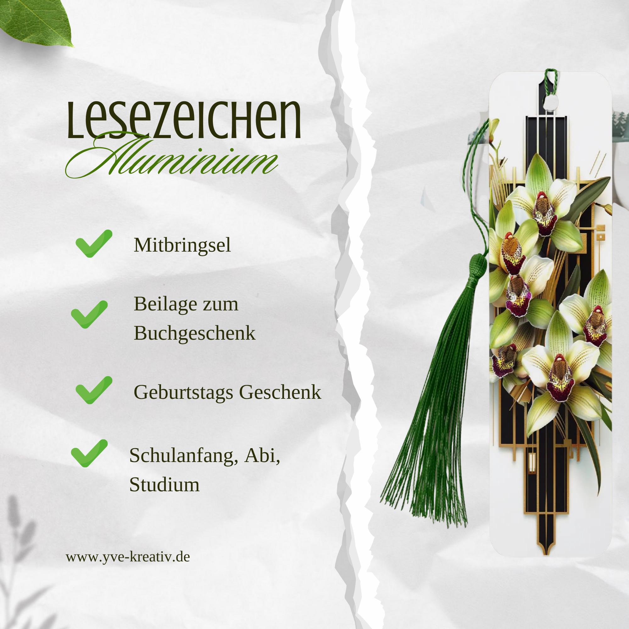 Lesezeichen aus Metall Orchideen Geschenk Freundin Bücherzeichen Mitbringsel Mama Bookmark Art déco Stil - 2 Motive zur Auswahl  #LEALU