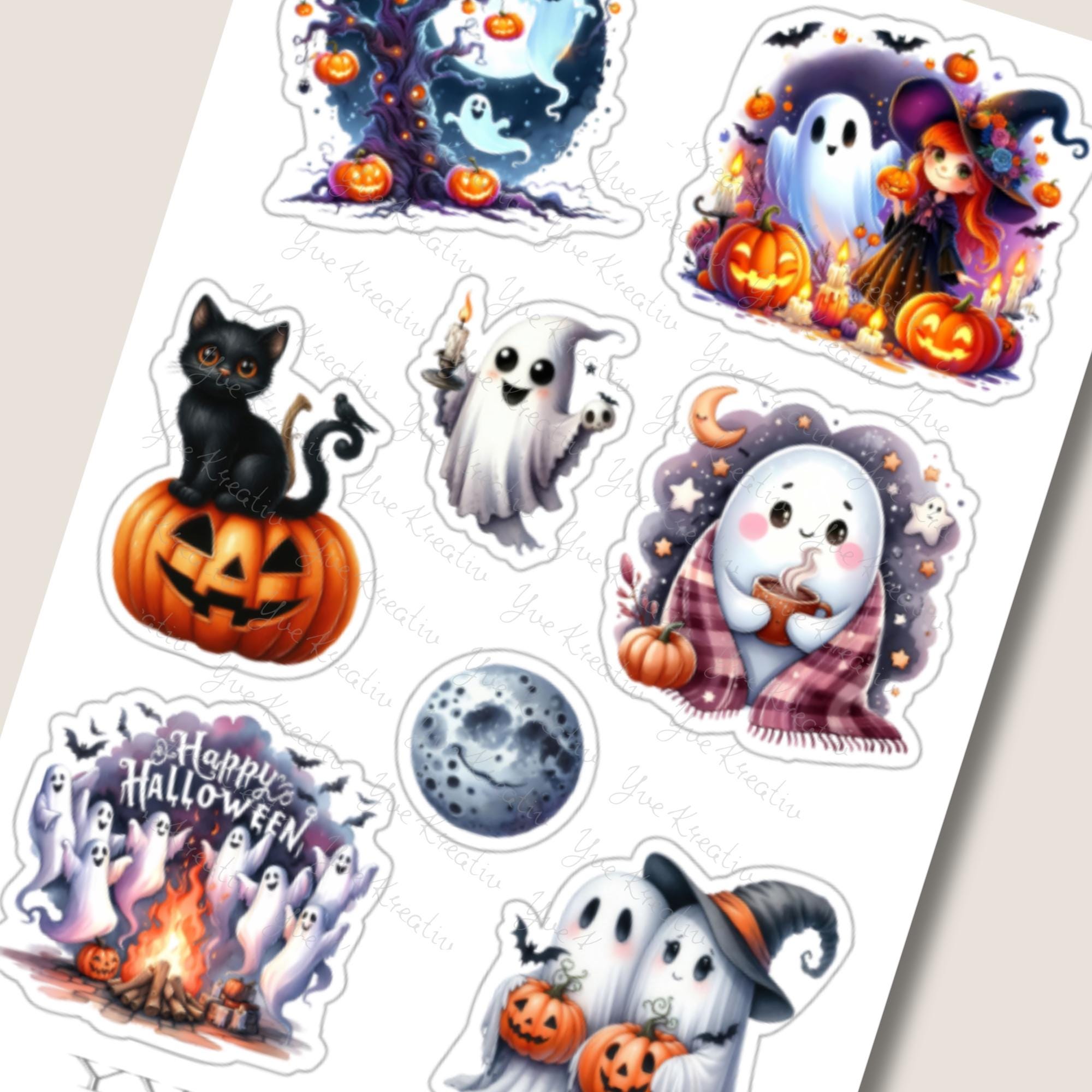 Aufkleber Halloween Stickerbogen Grusel Kürbis Geister Sticker Set - 3 Bögen zur Auswahl in Weiß - Transparent - Matt - Glanz  #SBA6