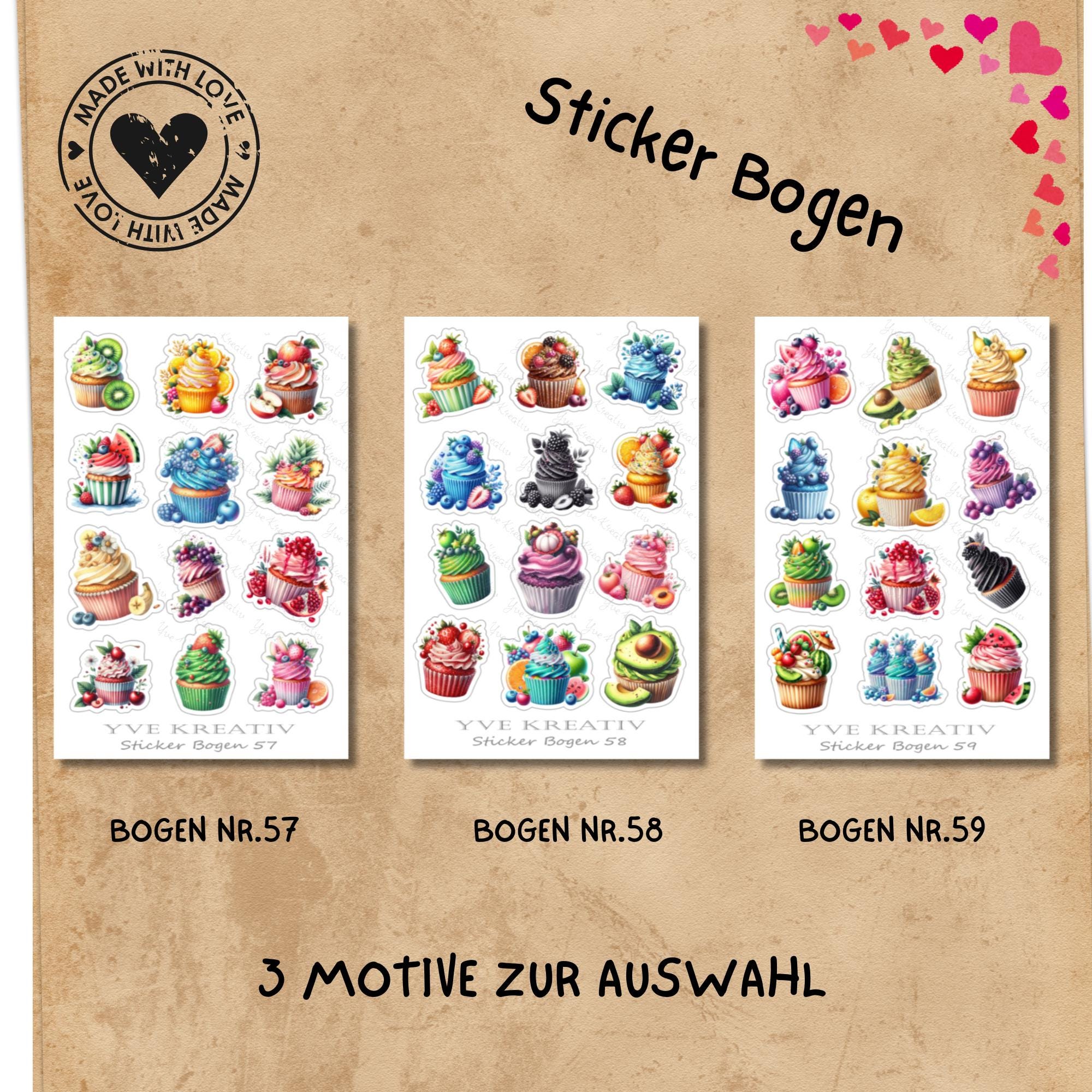 Aufkleber Cupcake Sommer Sticker Bogen Früchte Muffin Stickerbogen 3 Bögen zur Auswahl in Weiß - Transparent - Matt - Glanz #SBA6 Aufkleber Cupcake Sommer Sticker Bogen Früchte Muffin Stickerbogen 3 Bögen zur Auswahl in Weiß - Transparent - Matt - Glanz #SBA6