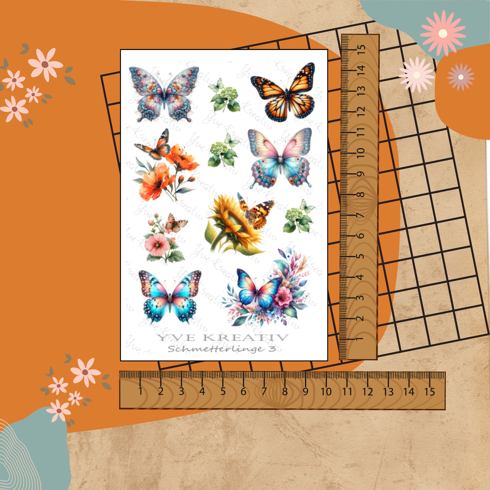 Sticker Bogen " Schmetterlinge Sommer " | Sticker Set - Aufkleber 3 Stickerbogen zur Auswahl in Weiß - Transparent - Matt - Glanz
