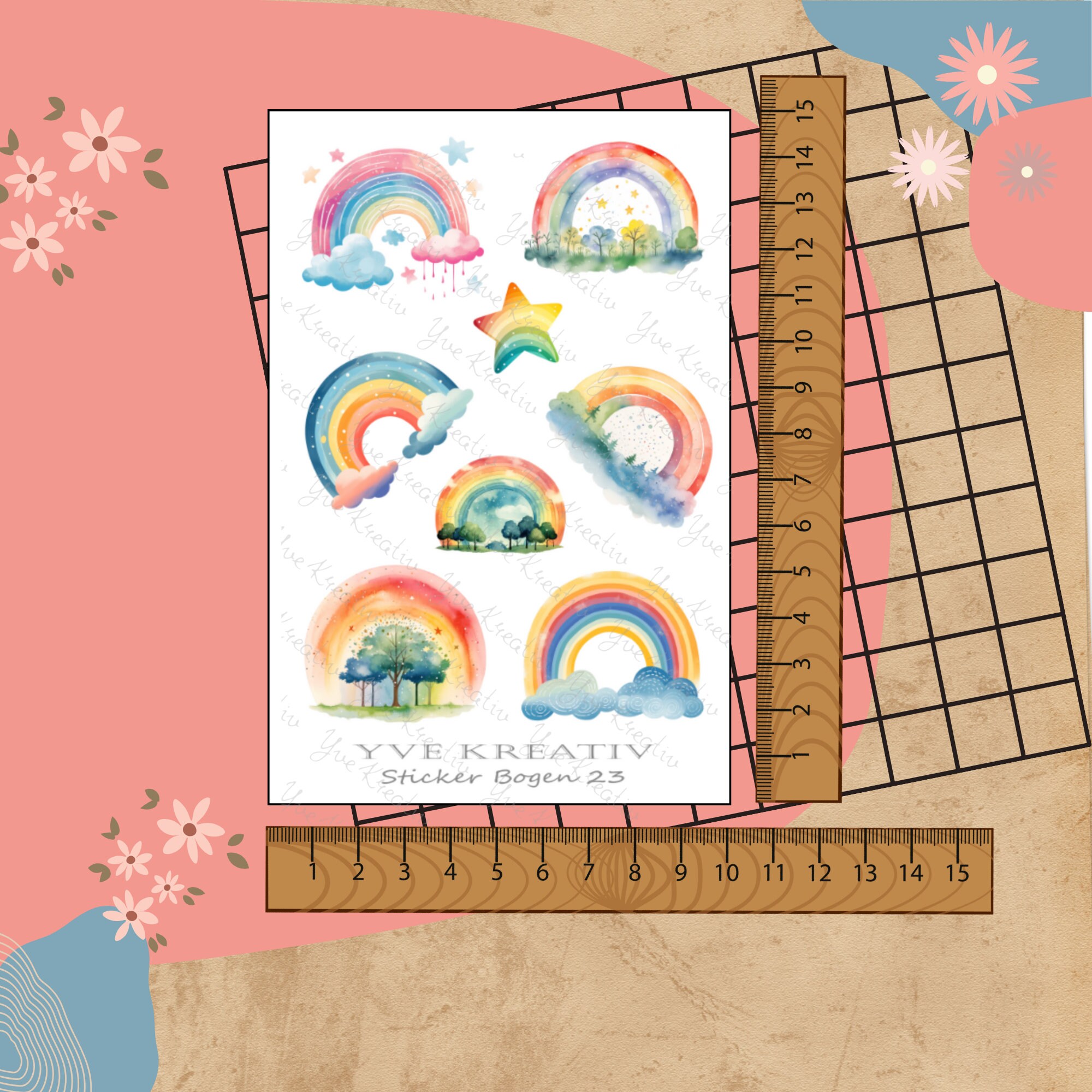 Sticker Bogen " Regenbogen kunterbunt" | Sticker Set - Aufkleber 3 Stickerbogen zur Auswahl in Weiß - Transparent - Matt - Glanz #SBA6