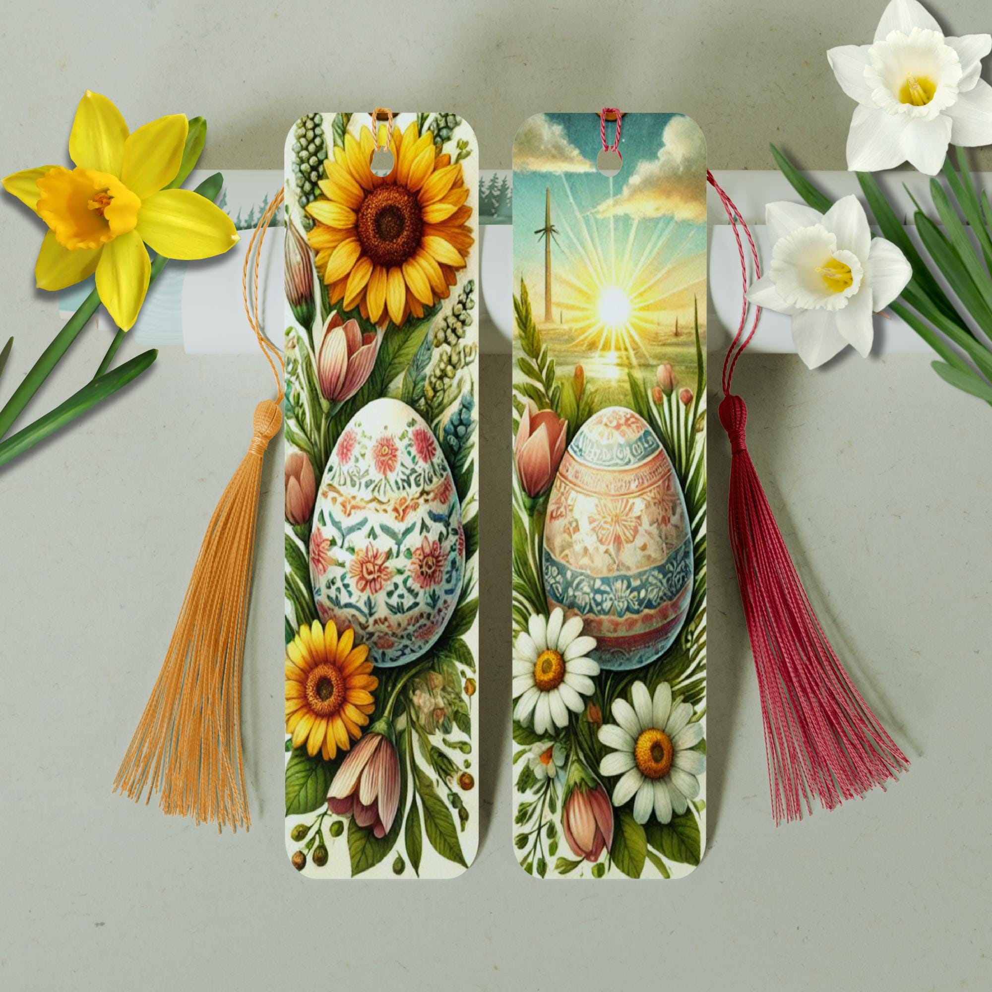 Lesezeichen aus Aluminium Geschenk zu Ostern Osterhase bunte Ostereier Bücher Bookmark - 2 Motive zur Auswahl  #LEALU