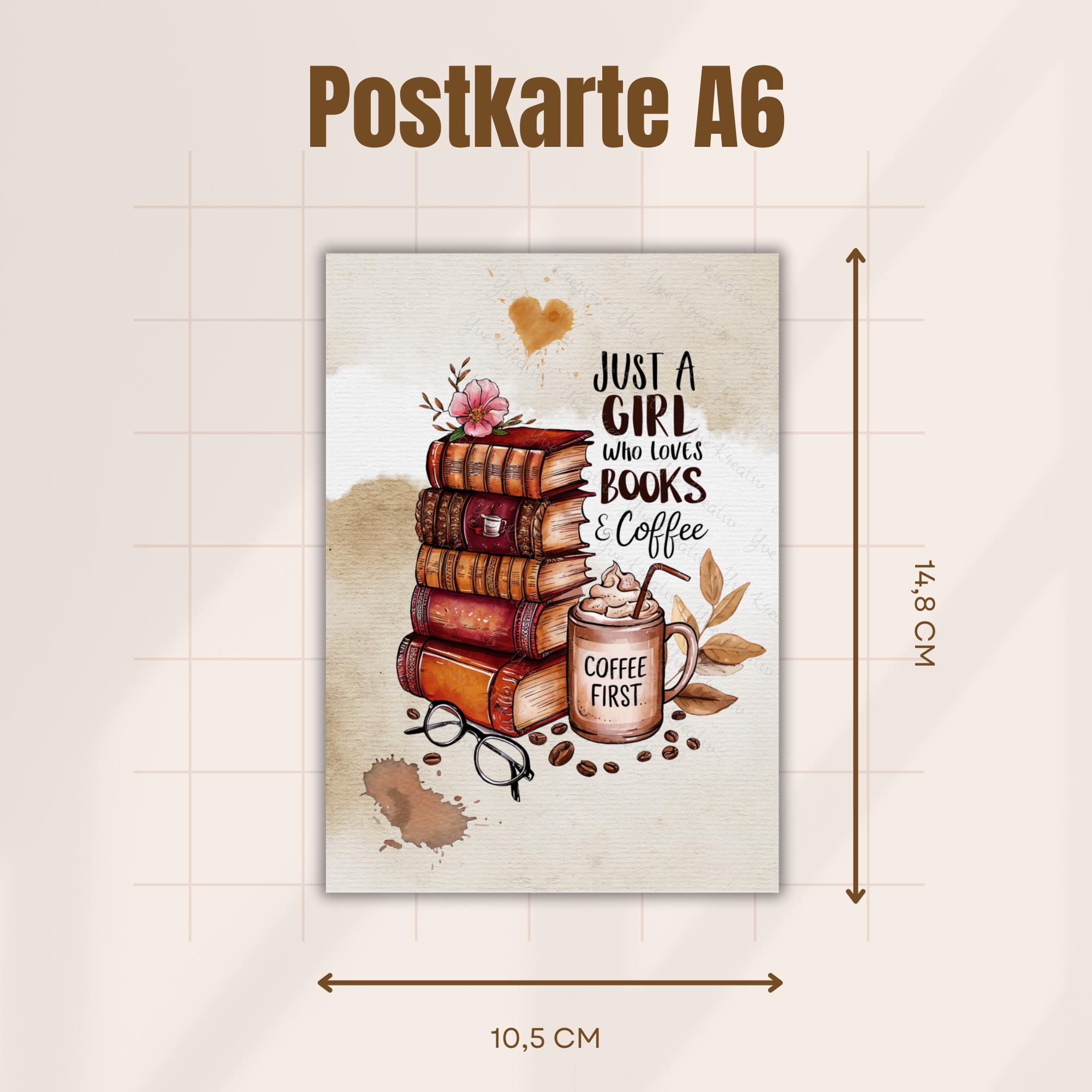 Postkarte Grußkarte Karte zum Geburtstag Bücher Lesen zum Buchgeschenk Kaffee Gutschein  #PLS