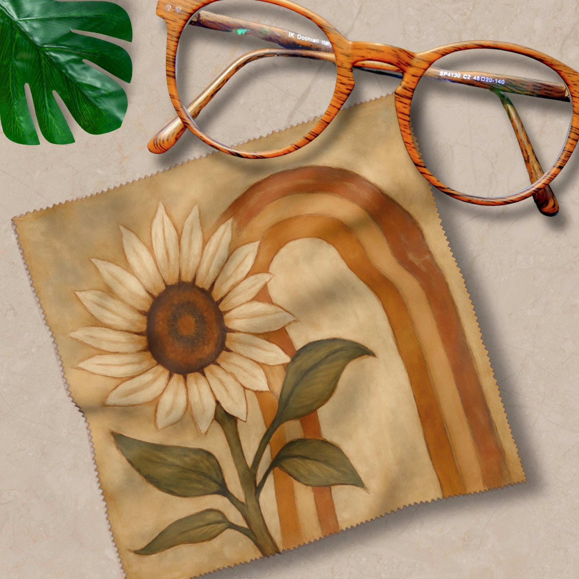 Brillenputztuch Sonnenblume Boho bedrucktes Mikrofasertuch für Brille Sonnenbrille Reinigungstuch Handy Bildschirm Kamera Objektiv #PF13