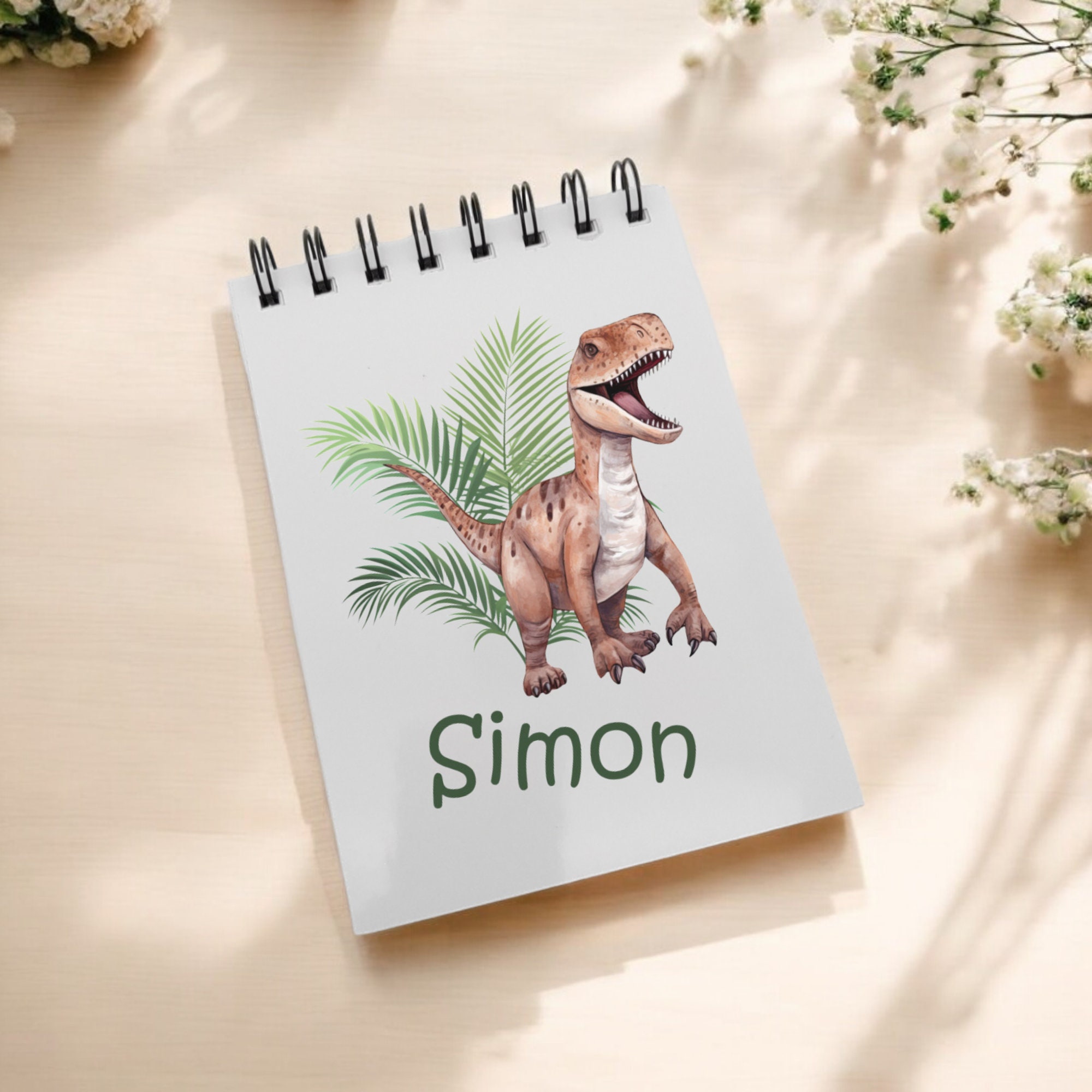Notizblock personalisiert DIN A6 kleiner Ringblock Schreibblock Notizbuch Zettelblock Schulheft Hausaufgabenheft - Name Dinosaurier  #A6SO