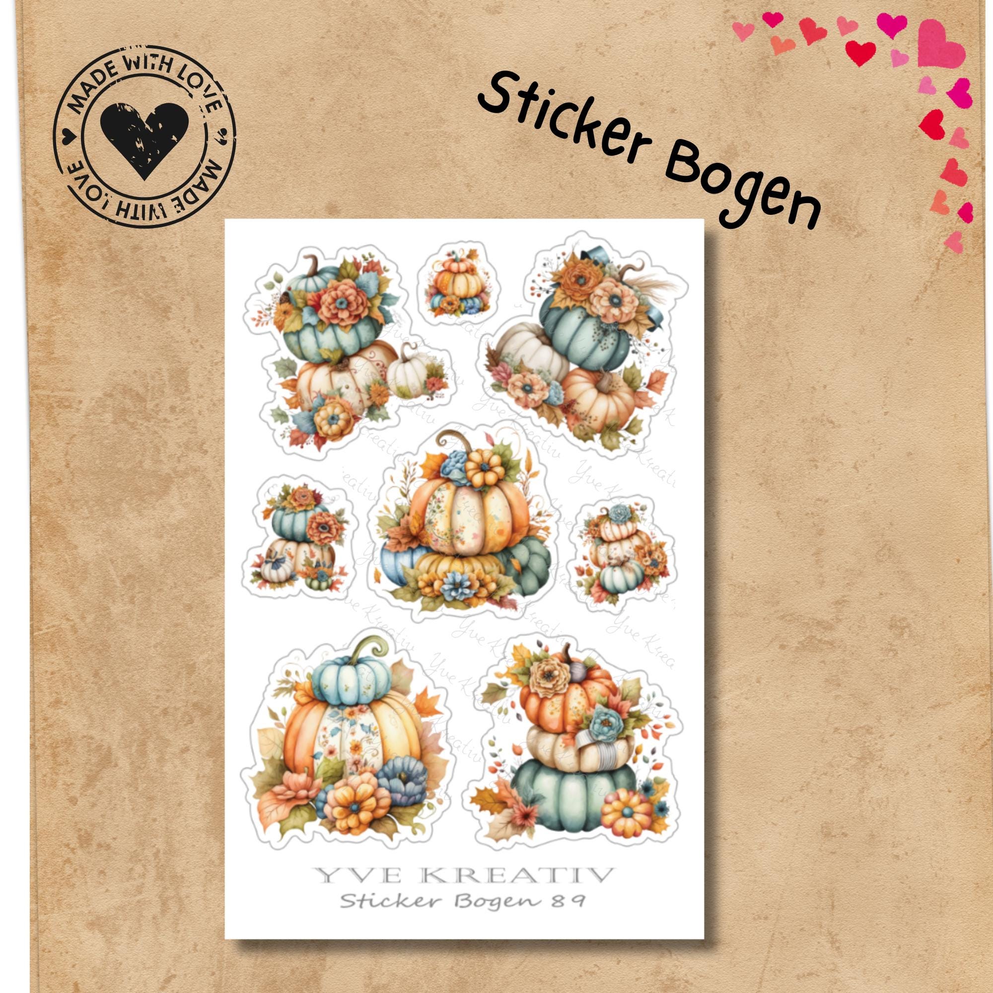 Kürbis Aufkleber Halloween Sticker Herbst Dekoration bunte Kürbisse Stickerbogen zur Auswahl in Weiß - Transparent - Matt - Glanz #SBA6