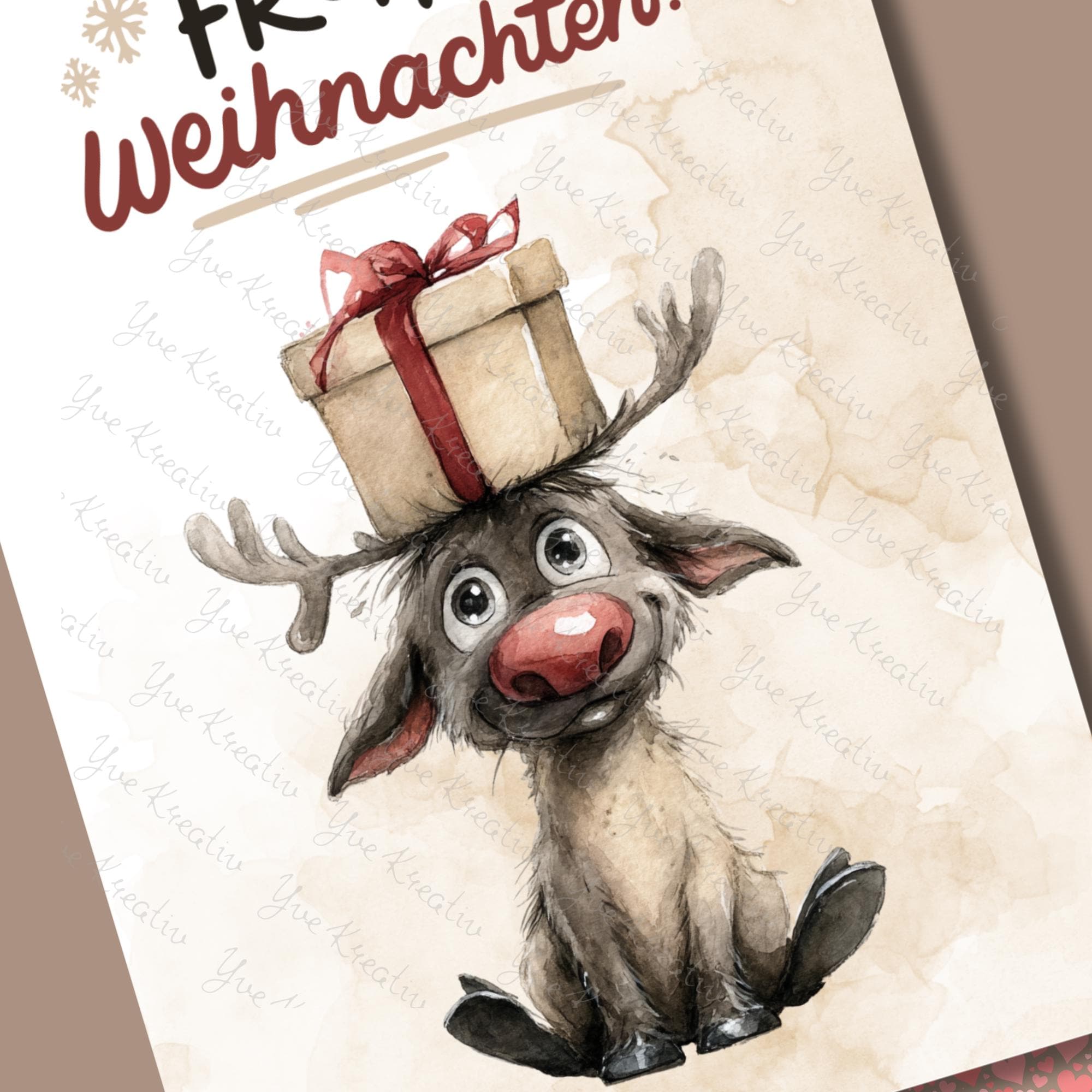 Postkarte Lustigers Rentier Grußkarte Karte zu Weihnachten Weihnachtskarte Geschenkkarte Leinenstruktur Karte A6 #PWE198