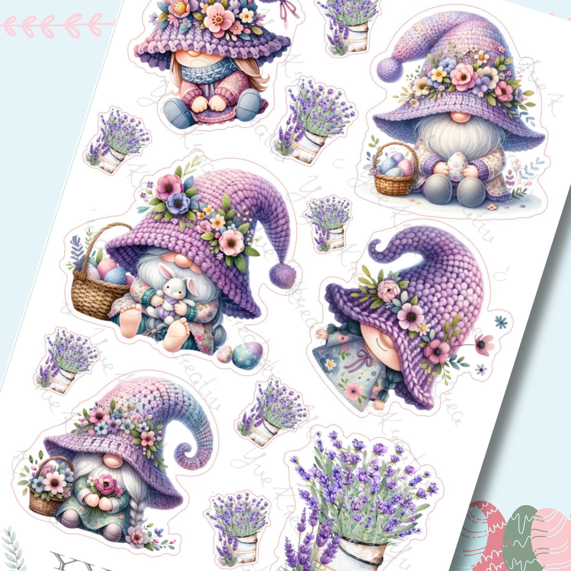 Stickerbogen Aufkleber "Lavendel Ostern Wichtel" | Sticker Set - Sticker Bogen zur Auswahl in Weiß - Transparent - Matt - Glanz  #SBA6