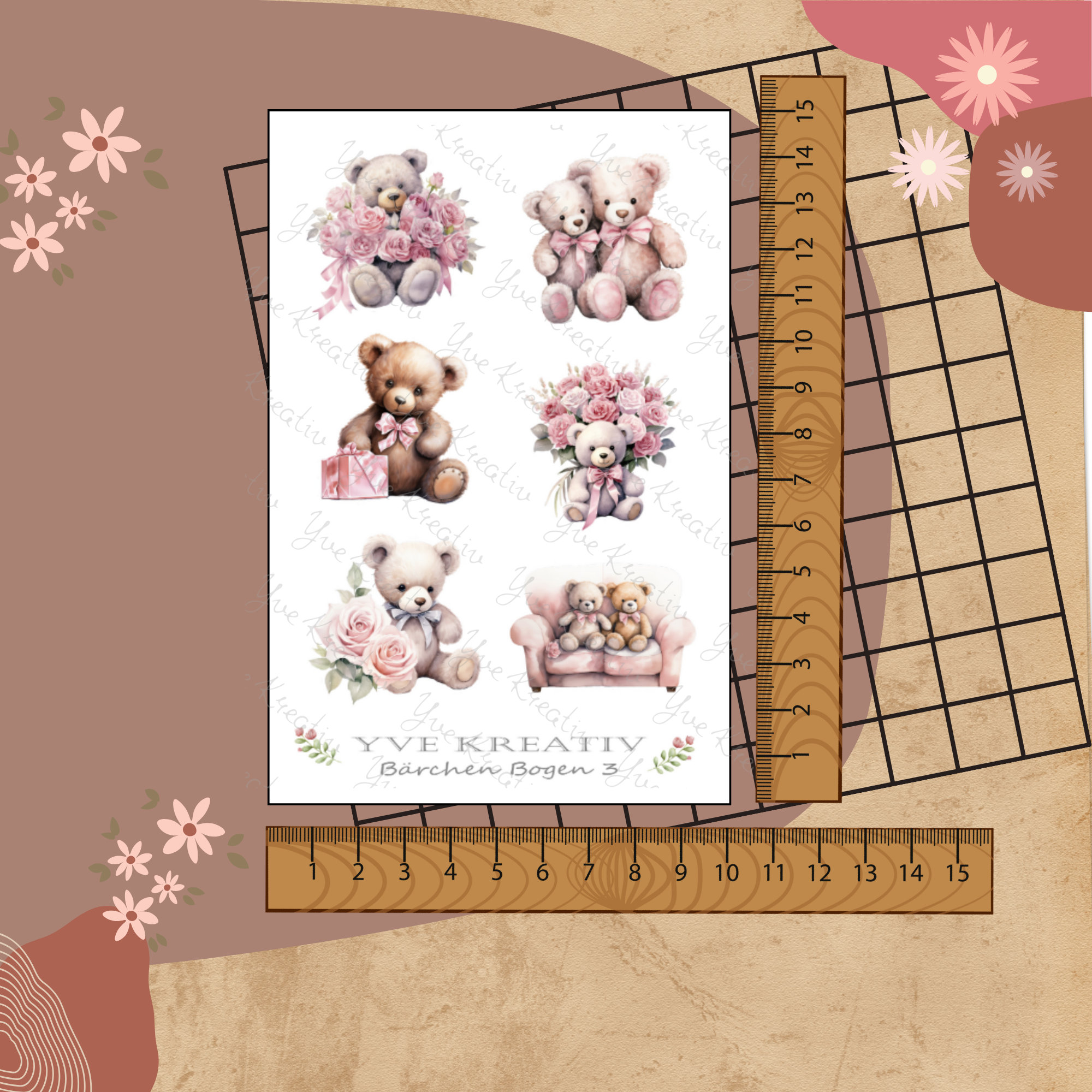 Sticker Bogen "Bärchen Teddybär Love Herzen" | Sticker Set - Aufkleber 2 Stickerbogen zur Auswahl in Weiß - Transparent - Matt - Glanz