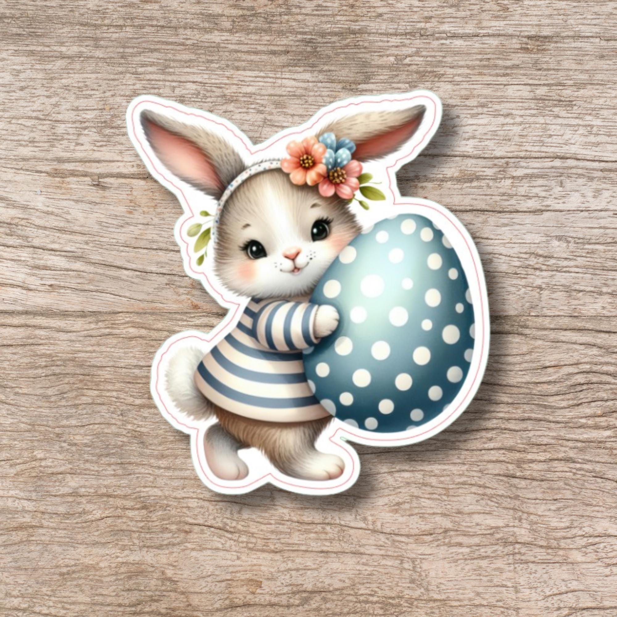 Aufkleber Ostern großer 8 cm Sticker niedliches Häschen Deko Hase Geschenkaufkleber Osterhase - zur Auswahl in Weiß oder Transparent  #SEG8