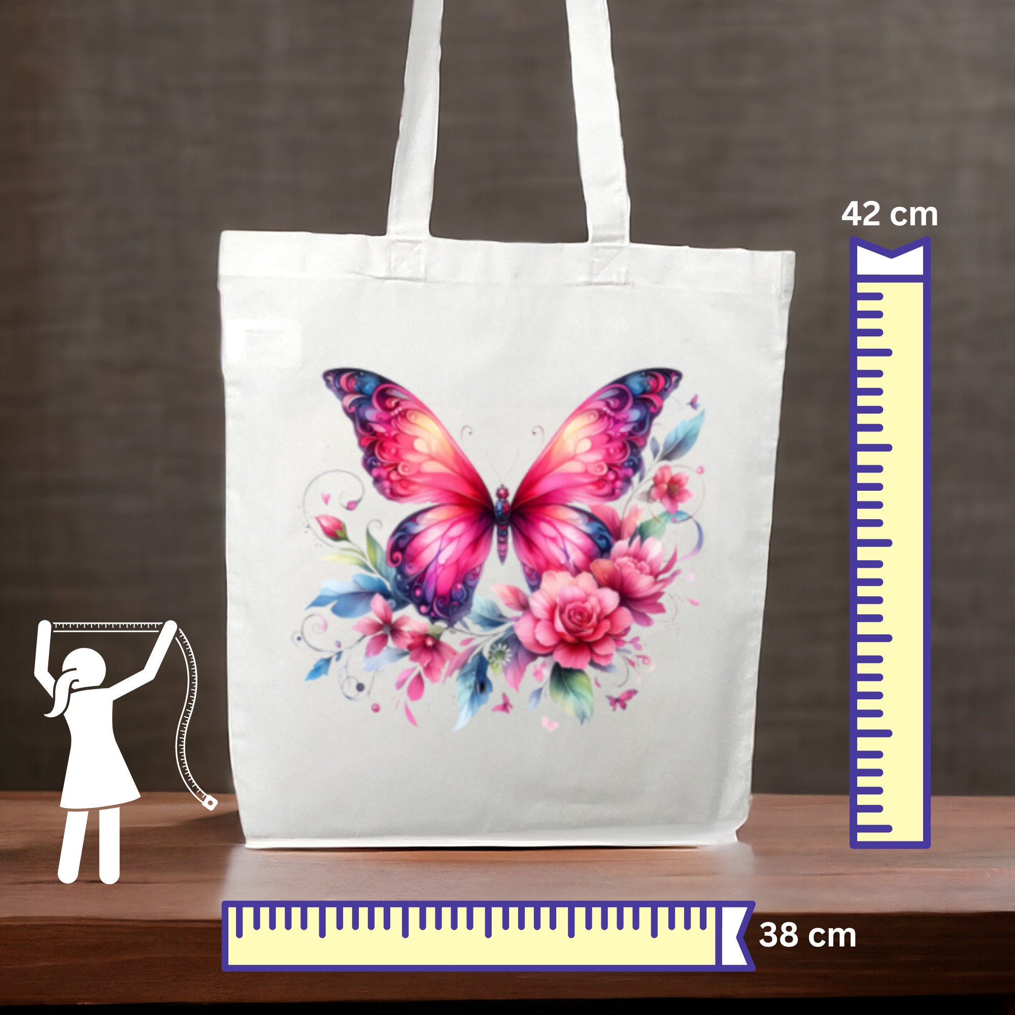 Stofftasche, Stoffbeutel, Einkaufstasche, Tasche, Geschenk zum Muttertag, Geburtstag, in Weiß oder Beige, "Schmetterling"