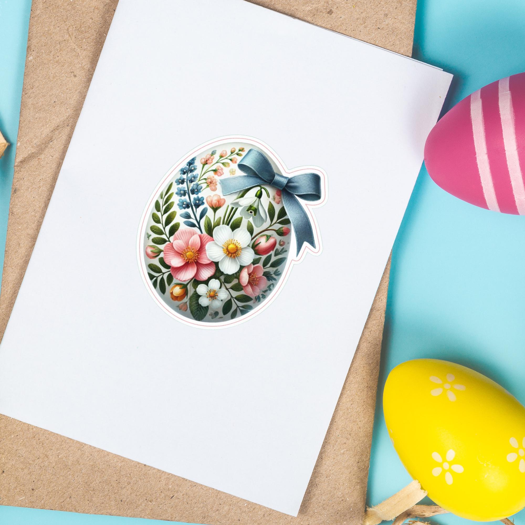 Aufkleber Ostern großer 8 cm Sticker Osterei Deko Osterfest Geschenkaufkleber Dekoei - zur Auswahl in Weiß oder Transparent  #SEG8