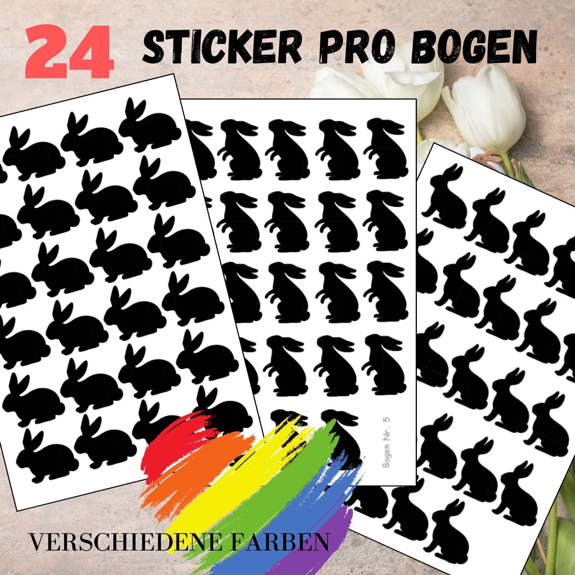 Sticker Bogen - Ostern Hase | 24 Sticker pro Bogen - Journal Sticker - Aufkleber 3 Bögen zur Auswahl I Farbe wählbar