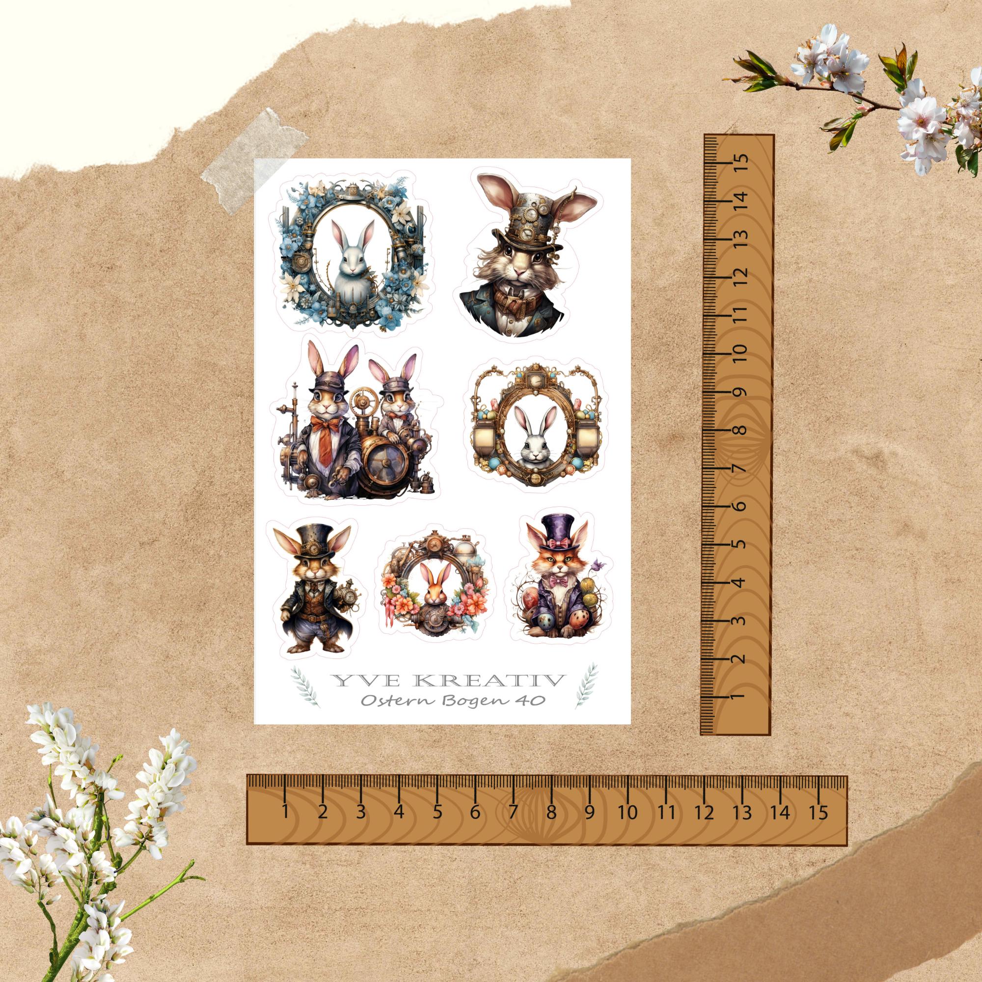 Sticker Bogen Aufkleber "Ostern Steampunk" | Sticker Set - 4 Stickerbogen zur Auswahl in Weiß - Transparent - Matt - Glanz #SBA6 Sticker Bogen Aufkleber "Ostern Steampunk" | Sticker Set - 4 Stickerbogen zur Auswahl in Weiß - Transparent - Matt - Glanz #SBA6