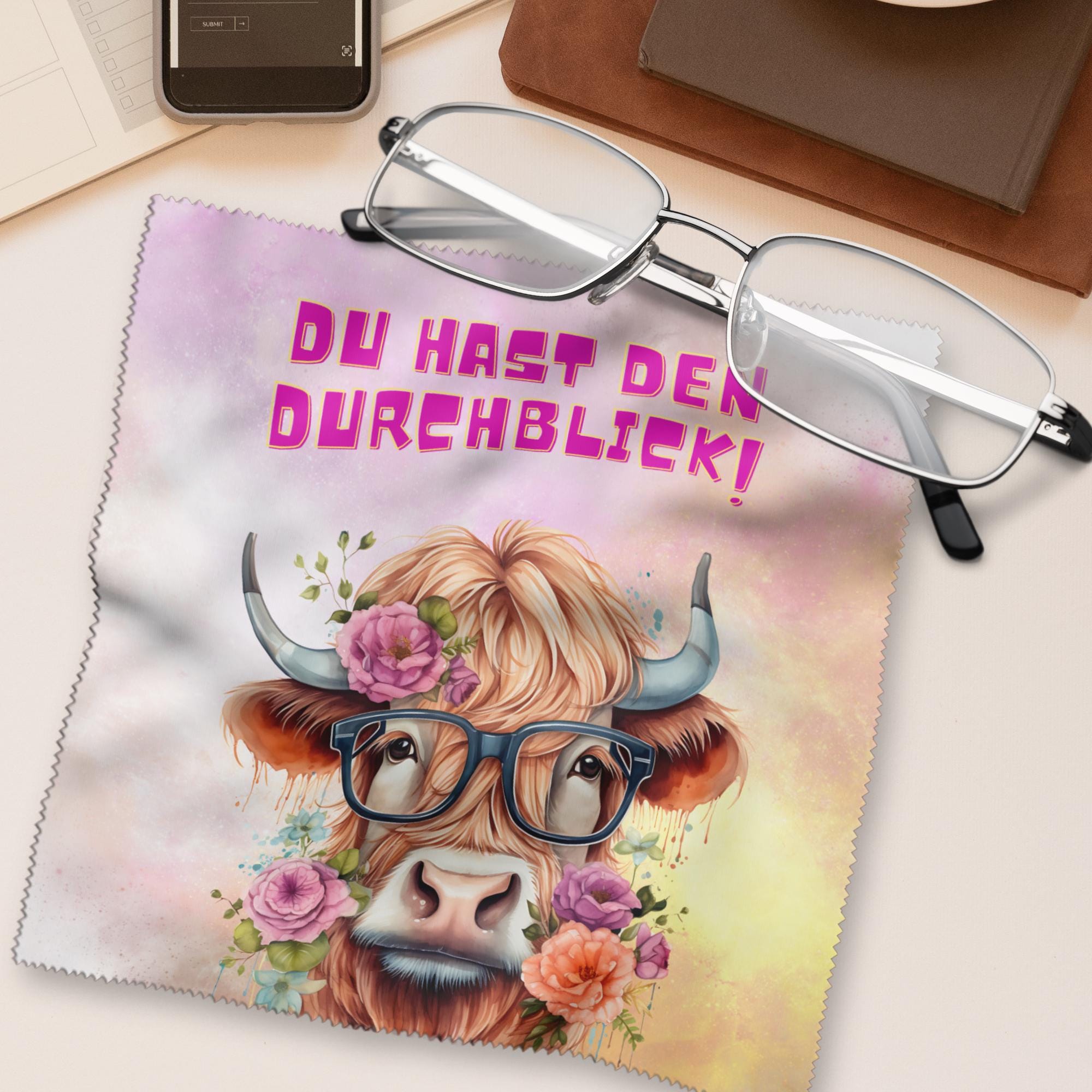 Brillenputztuch Kuh Durchblick bedrucktes Mikrofasertuch für Brille Sonnenbrille Reinigungstuch Handy Bildschirm Kamera Objektiv #TI150