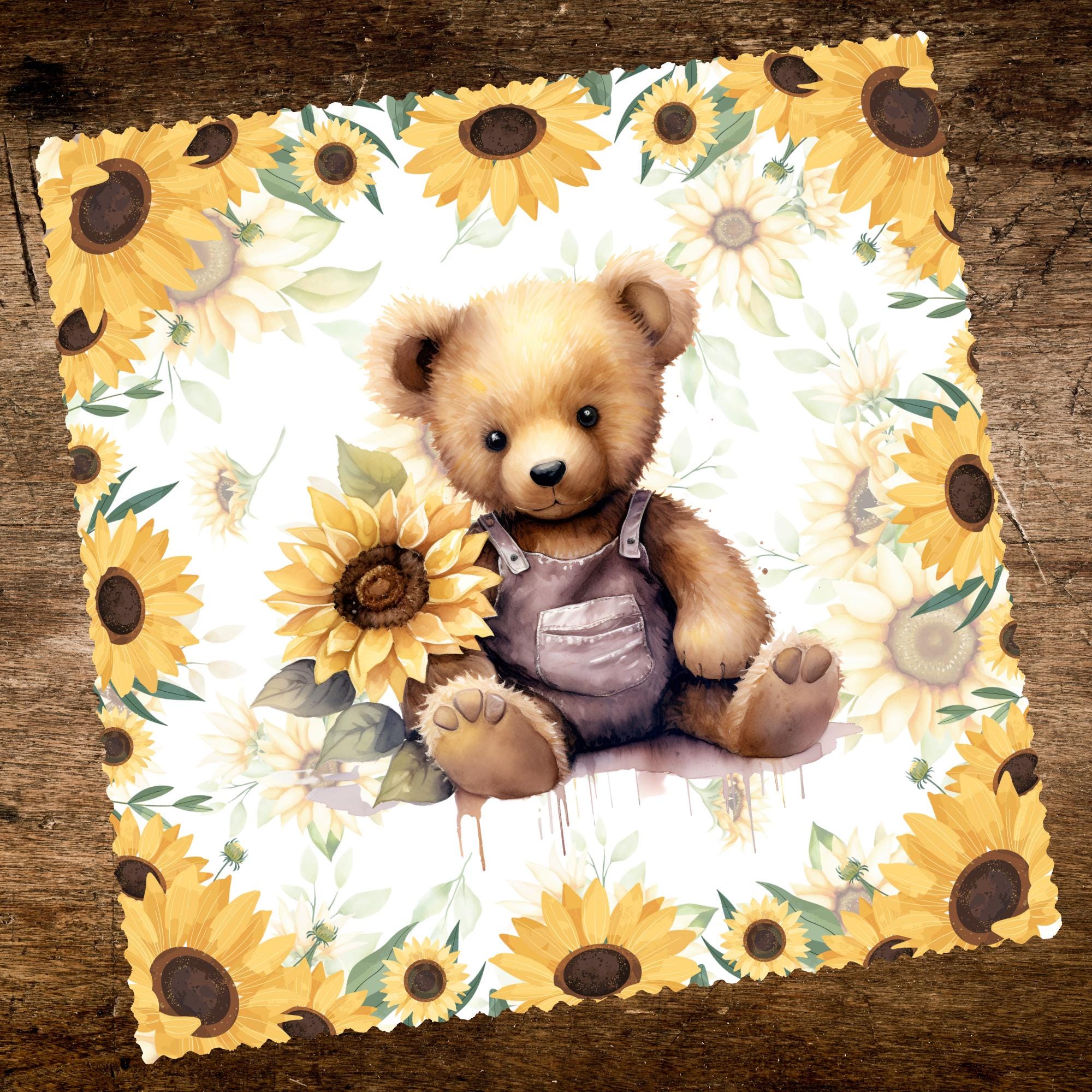 Brillenputztuch Teddy Bär Geschenk Freundin Mitbringsel Sonnenblume bedrucktes Mikrofasertuch für Sonnenbrille Brillentuch #TI151
