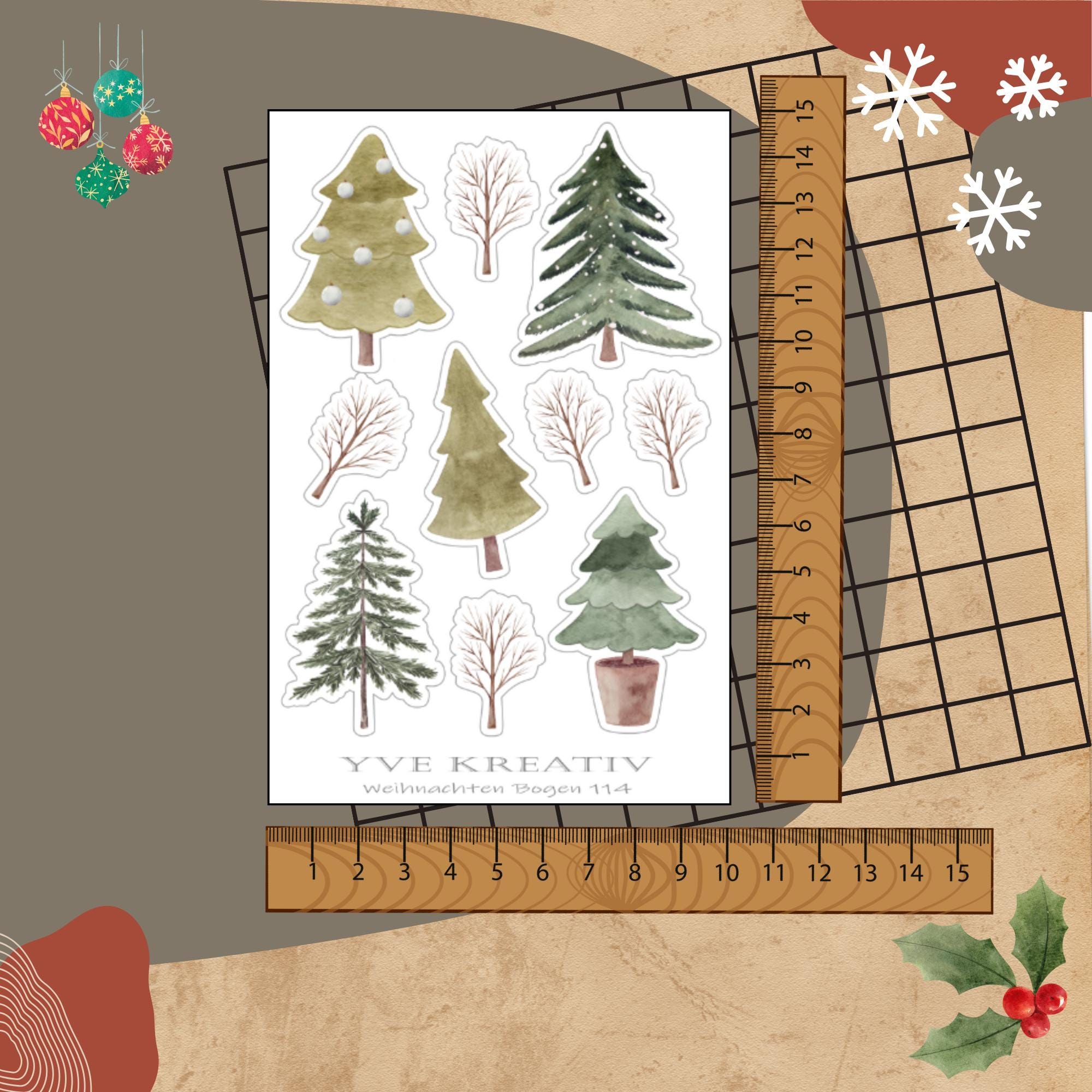 Aufkleber Sticker Bogen "Tannenbäume Wald" | Sticker Set - 3 Stickerbogen zur Auswahl in Weiß - Transparent - Matt - Glanz  #SBA6