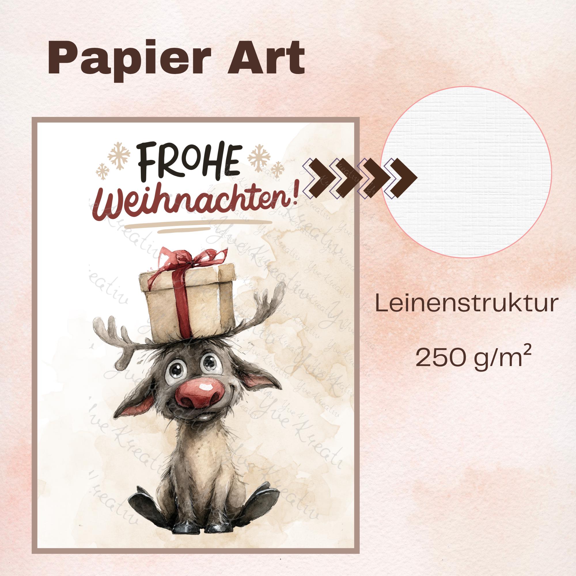 Postkarte Lustigers Rentier Grußkarte Karte zu Weihnachten Weihnachtskarte Geschenkkarte Leinenstruktur Karte A6 #PWE198