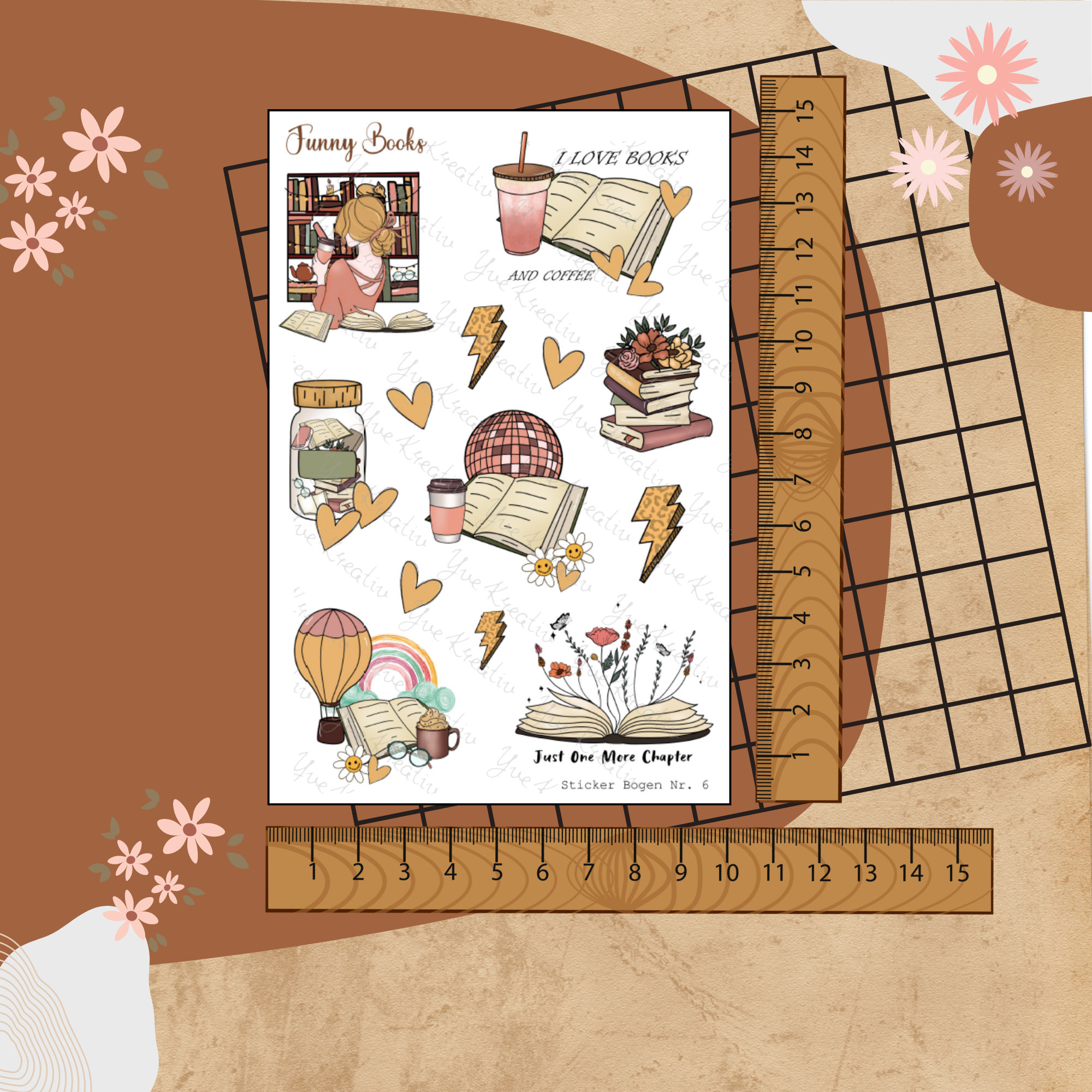 Sticker Bogen, Funny Books, Bücher Lesen, Sticker Set, Aufkleber, 3 Stickerbogen zur Auswahl in Weiß - Transparent - Matt - Glanz  #SBA6