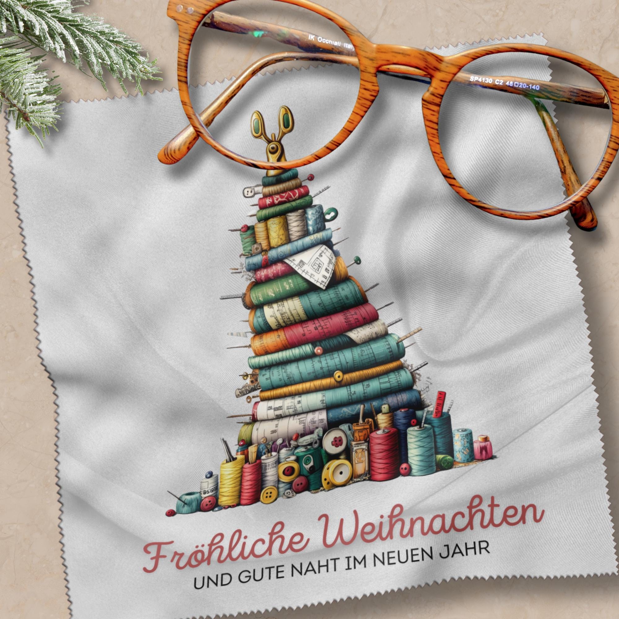 Brillenputztuch Tannenbaum Weihnachten Wichtelgeschenk Näherin Geschenk Schneider bedrucktes Mikrofasertuch für Brillen Display Handy #WE18